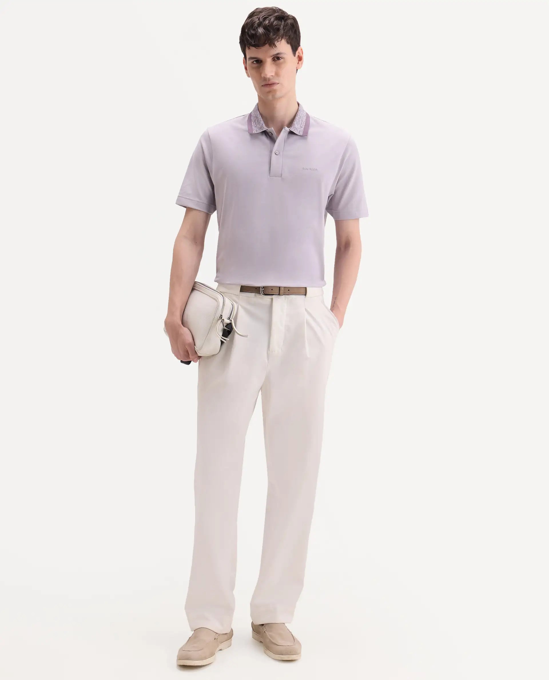 Rare Rabbit Men's Spalo Purple Cotton Blend Fabric Half Sleeve Spread Collar Regular Plain Polo