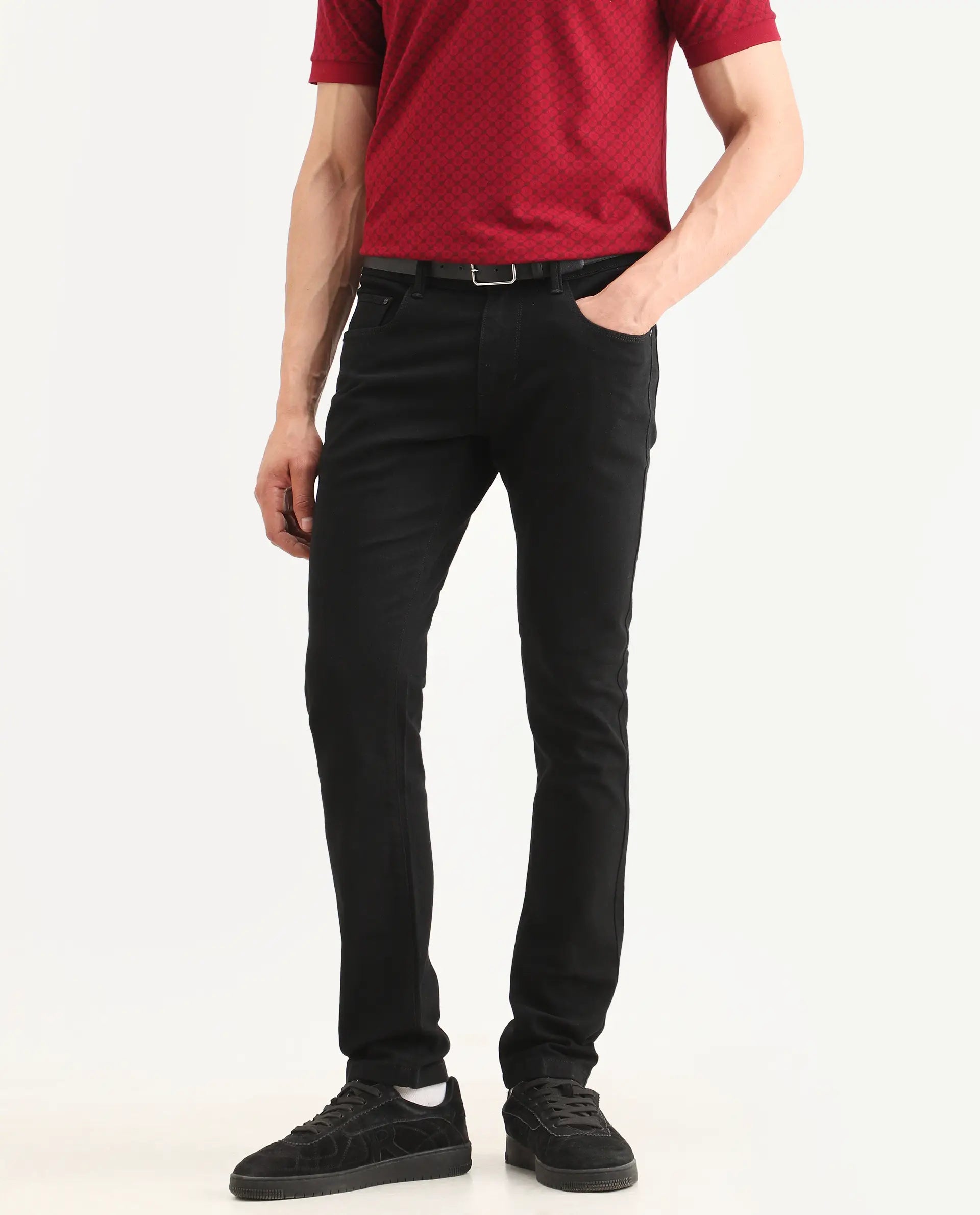 Rare Rabbit Men's Fiz Bh Black Cotton Blend Fabric Hawk Slim Plain Jeans