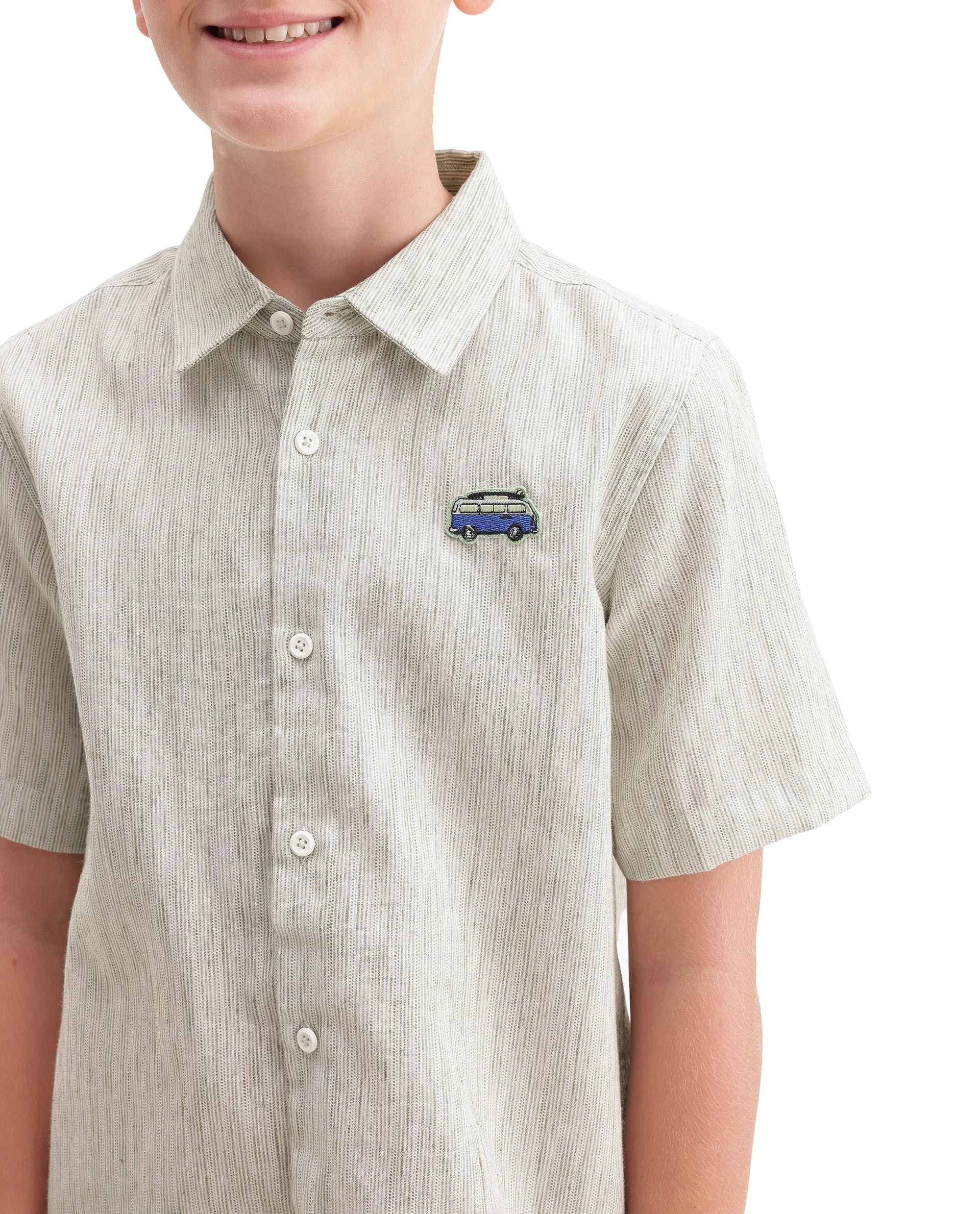 Rare Ones Kids Nobil Light Green Linen Blend Button Closure Regular Fit Shirt
