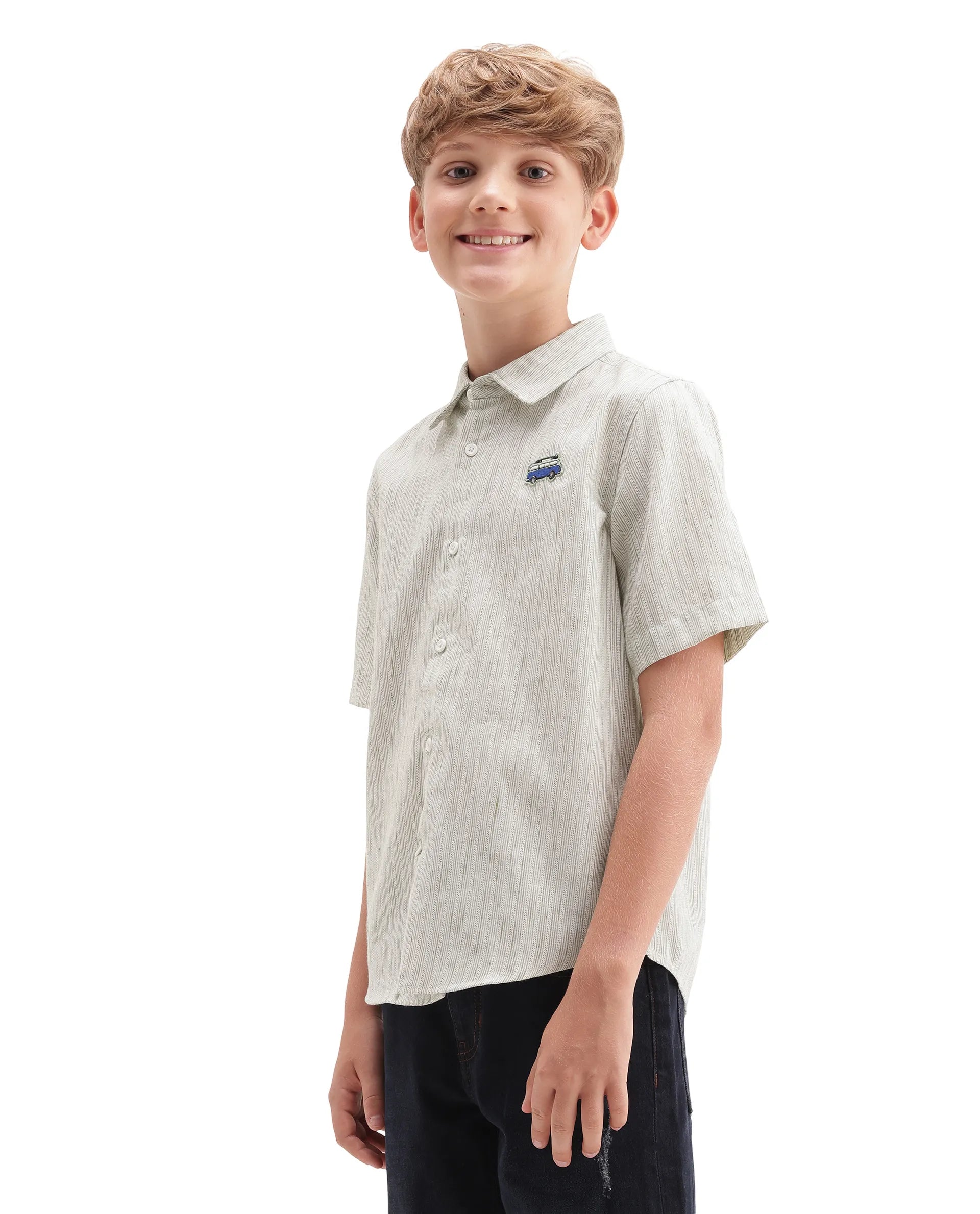 Rare Ones Kids Nobil Light Green Linen Blend Button Closure Regular Fit Shirt