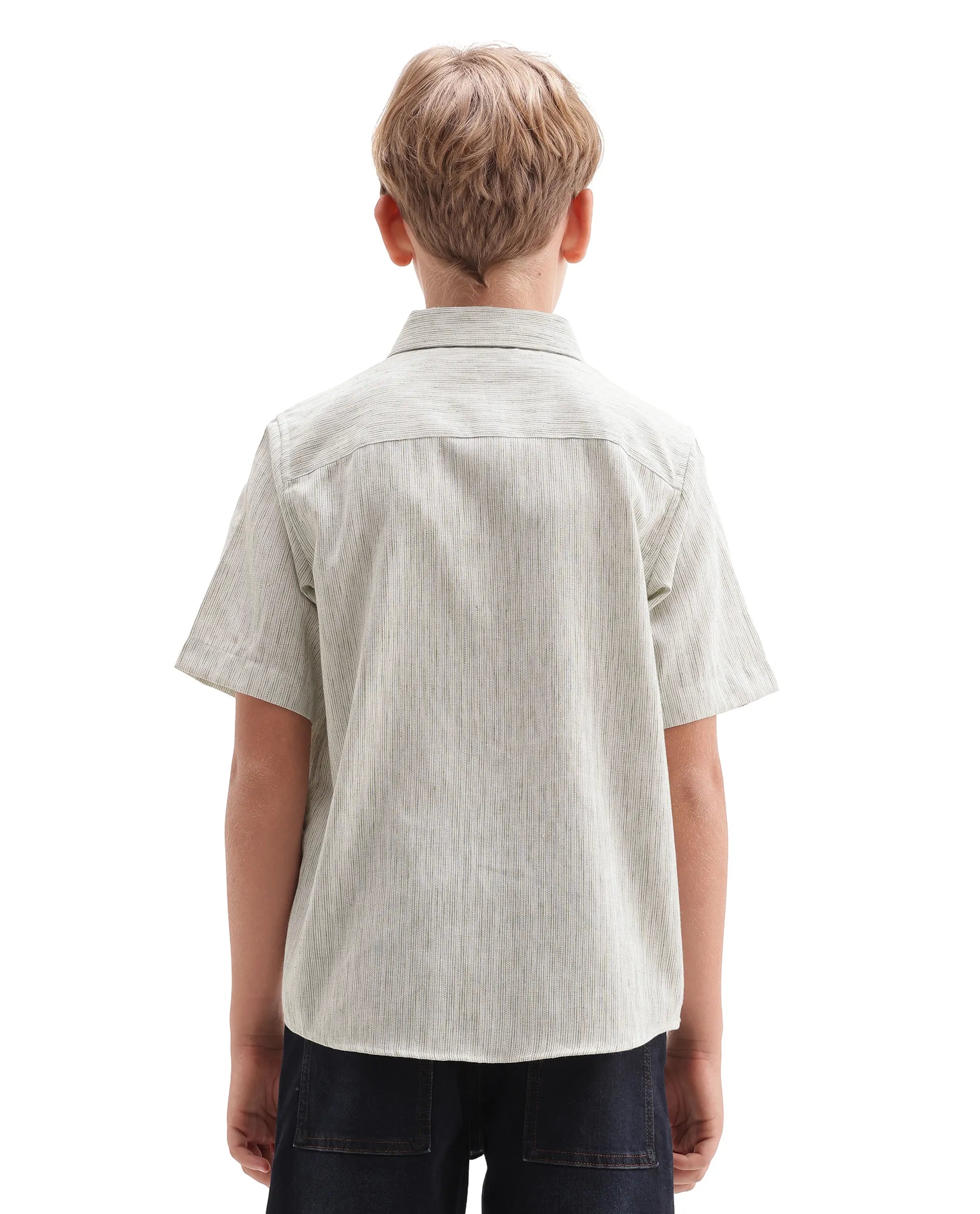 Rare Ones Kids Nobil Light Green Linen Blend Button Closure Regular Fit Shirt