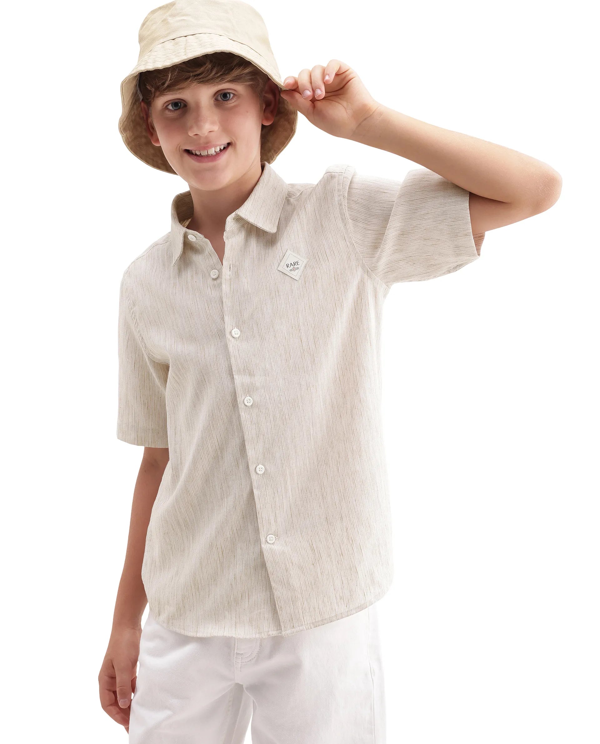 Rare Ones Kids Nobil Light Beige Linen Blend Button Closure Regular Fit Shirt
