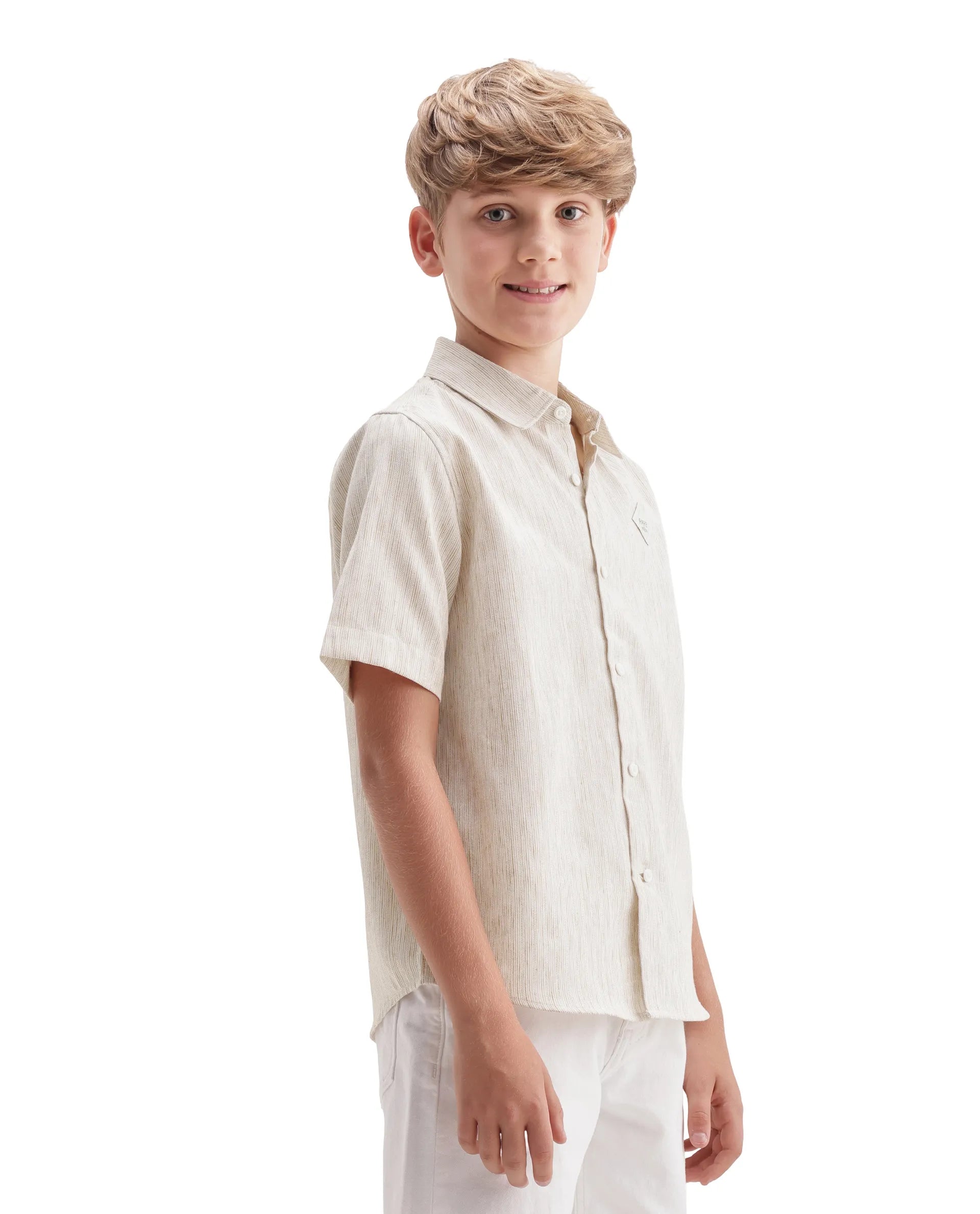 Rare Ones Kids Nobil Light Beige Linen Blend Button Closure Regular Fit Shirt