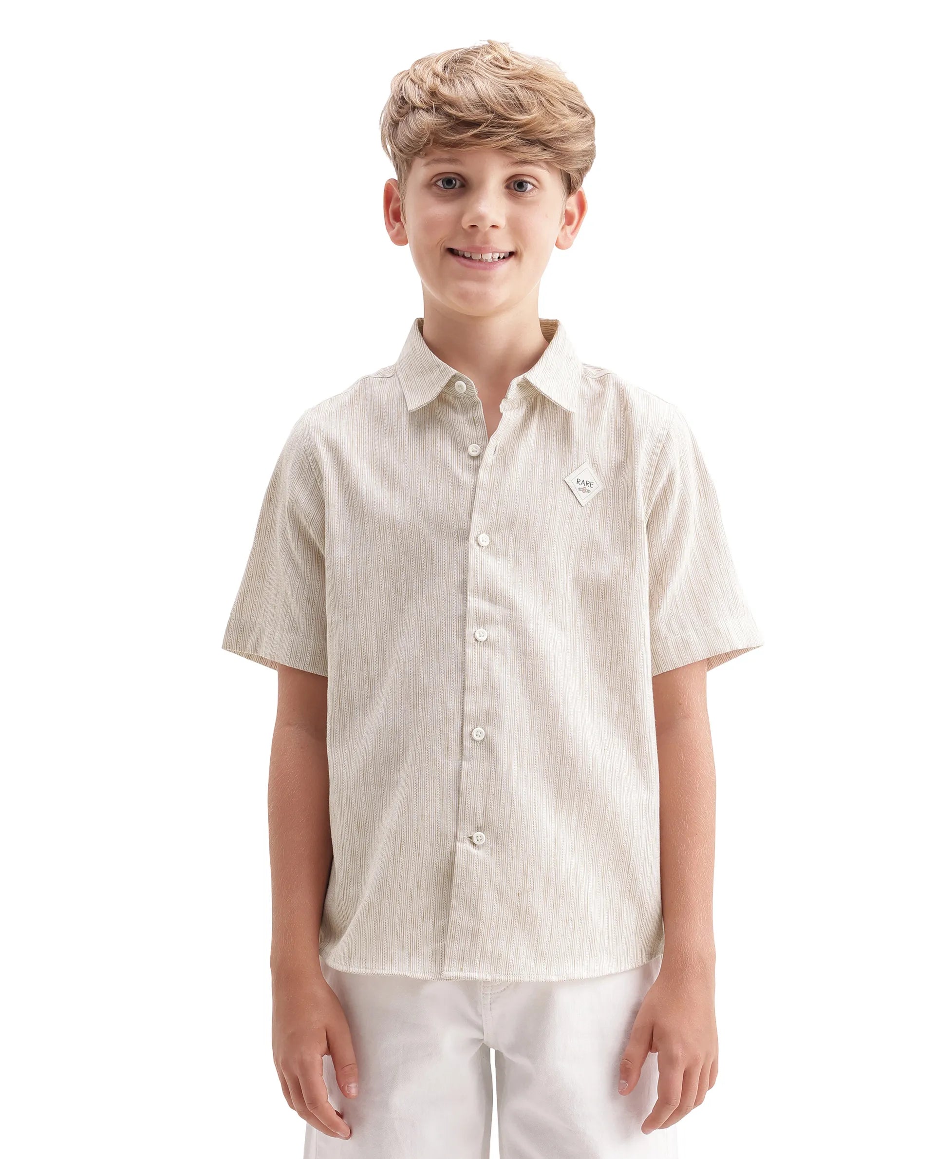 Rare Ones Kids Nobil Light Beige Linen Blend Button Closure Regular Fit Shirt