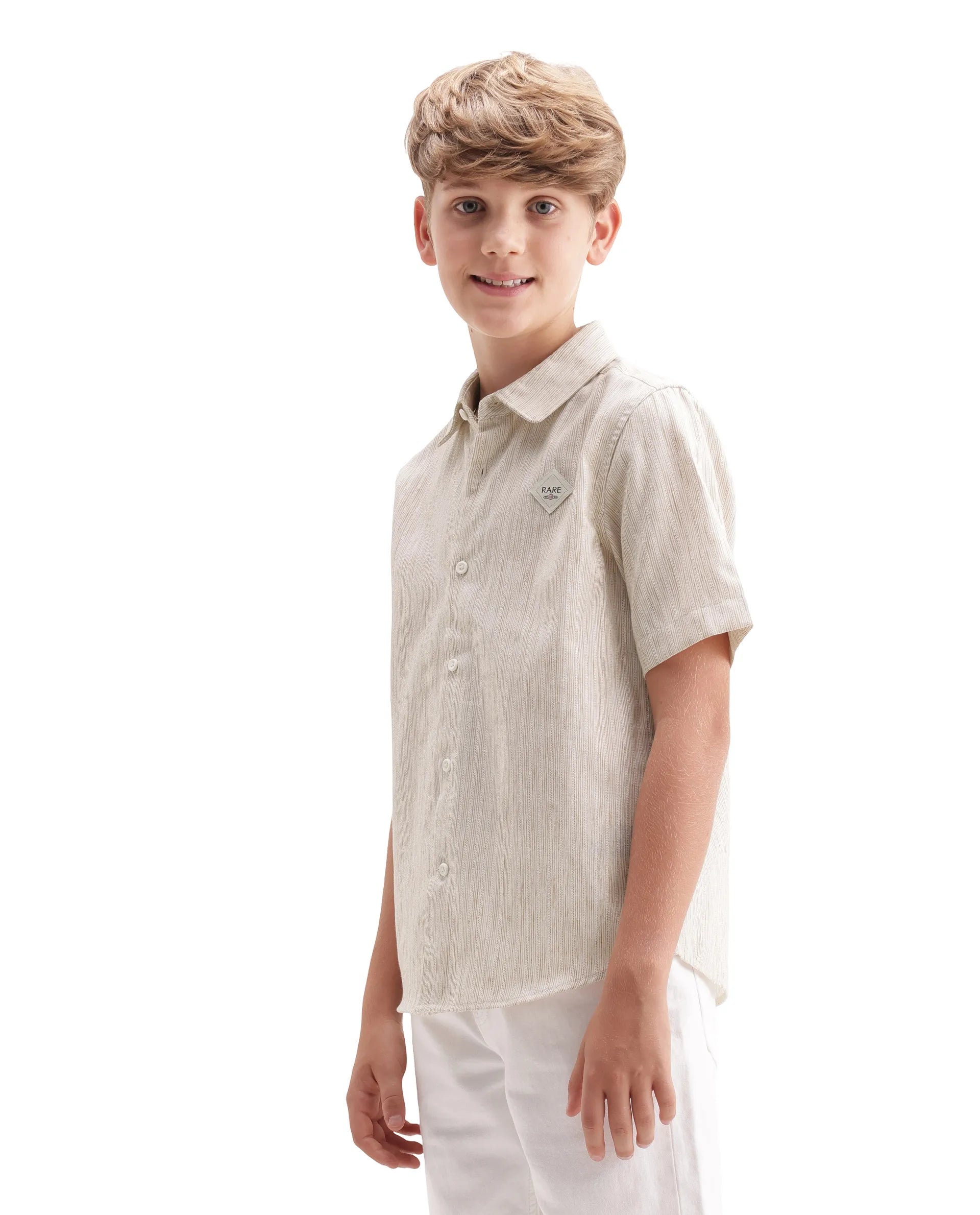 Rare Ones Kids Nobil Light Beige Linen Blend Button Closure Regular Fit Shirt