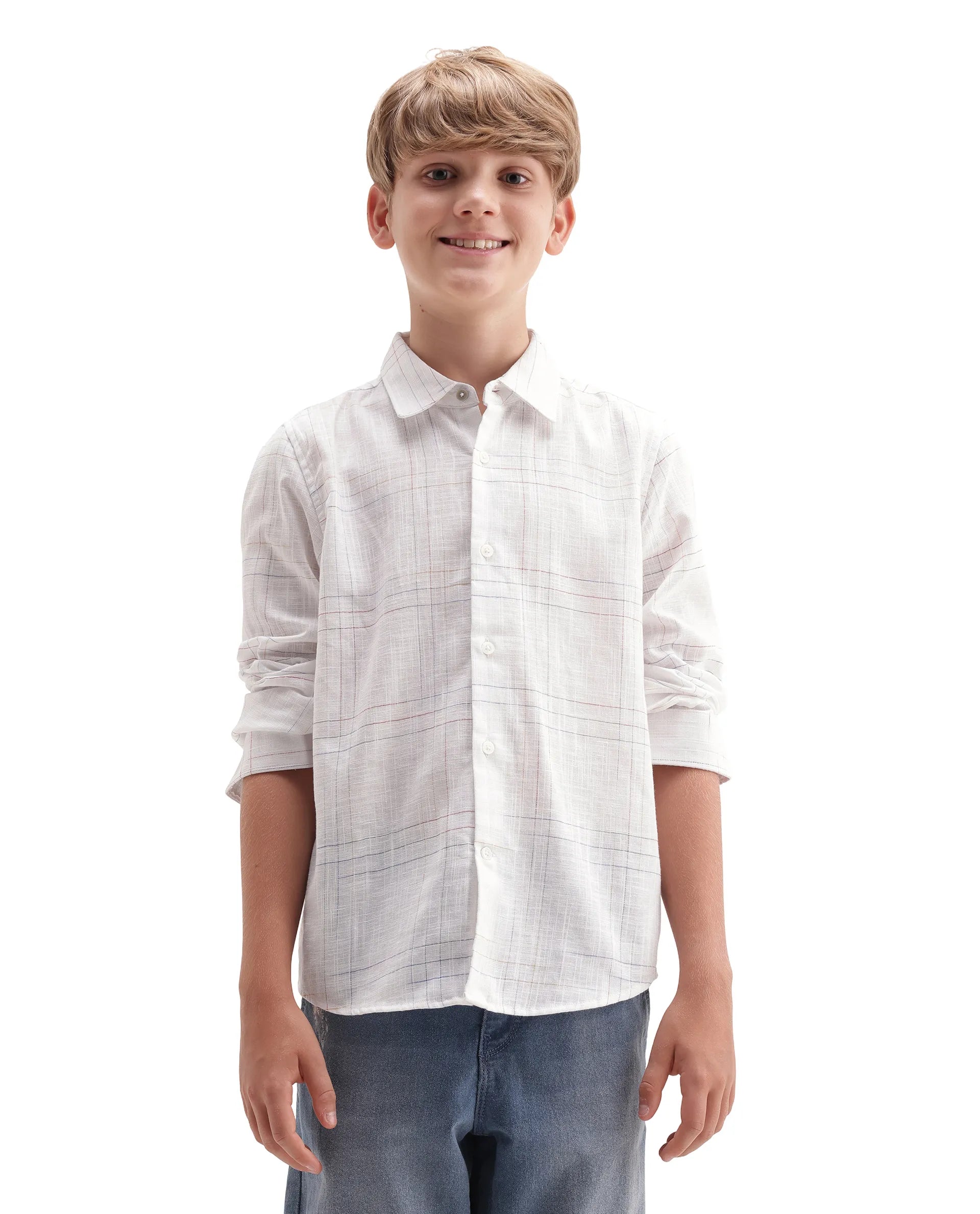 Rare Ones Kids Volc Off White Cotton Blend Button Closure Regular Fit Shirt