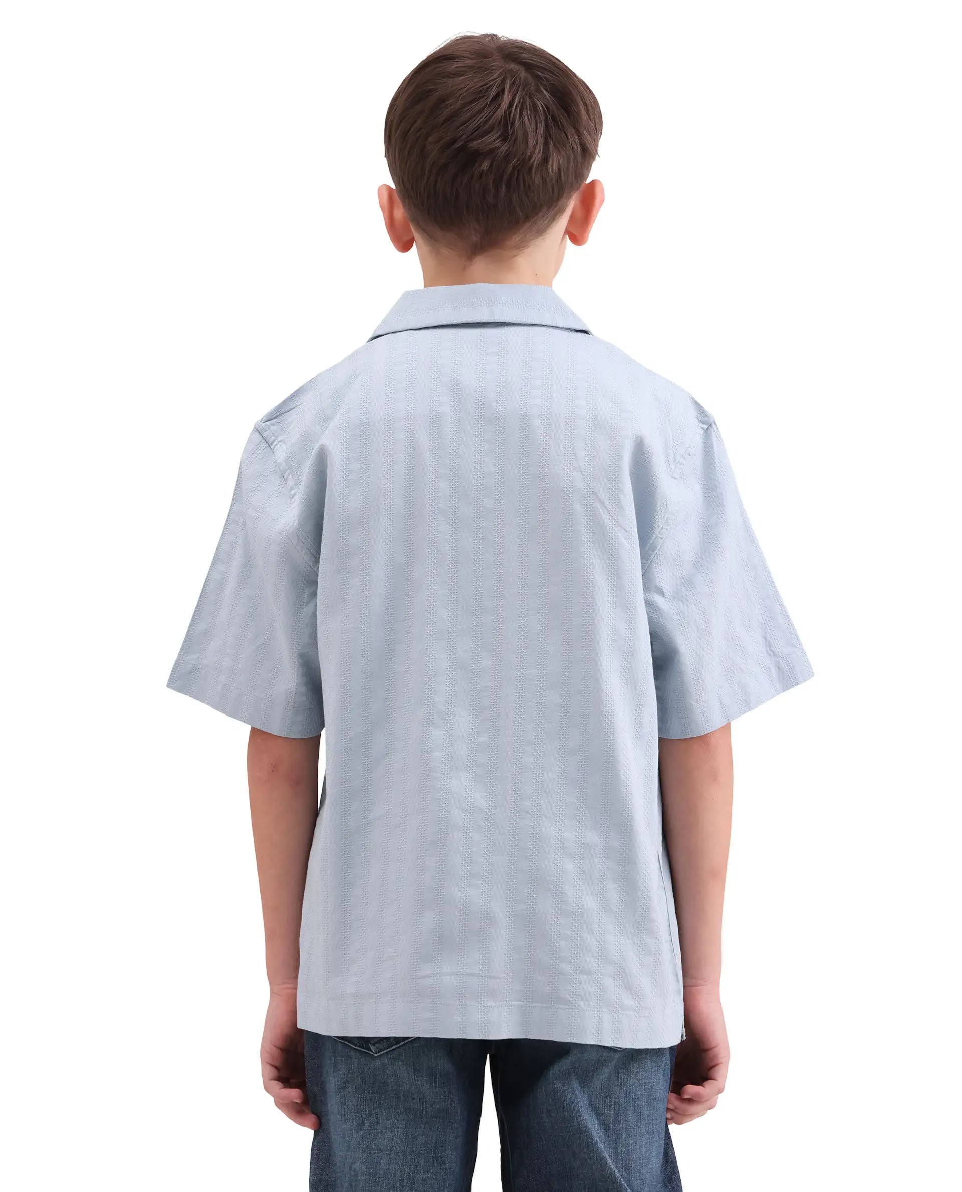 Rare Ones Kids Felic Light Blue Cotton Fabric Button Closure Regular Fit Shirt