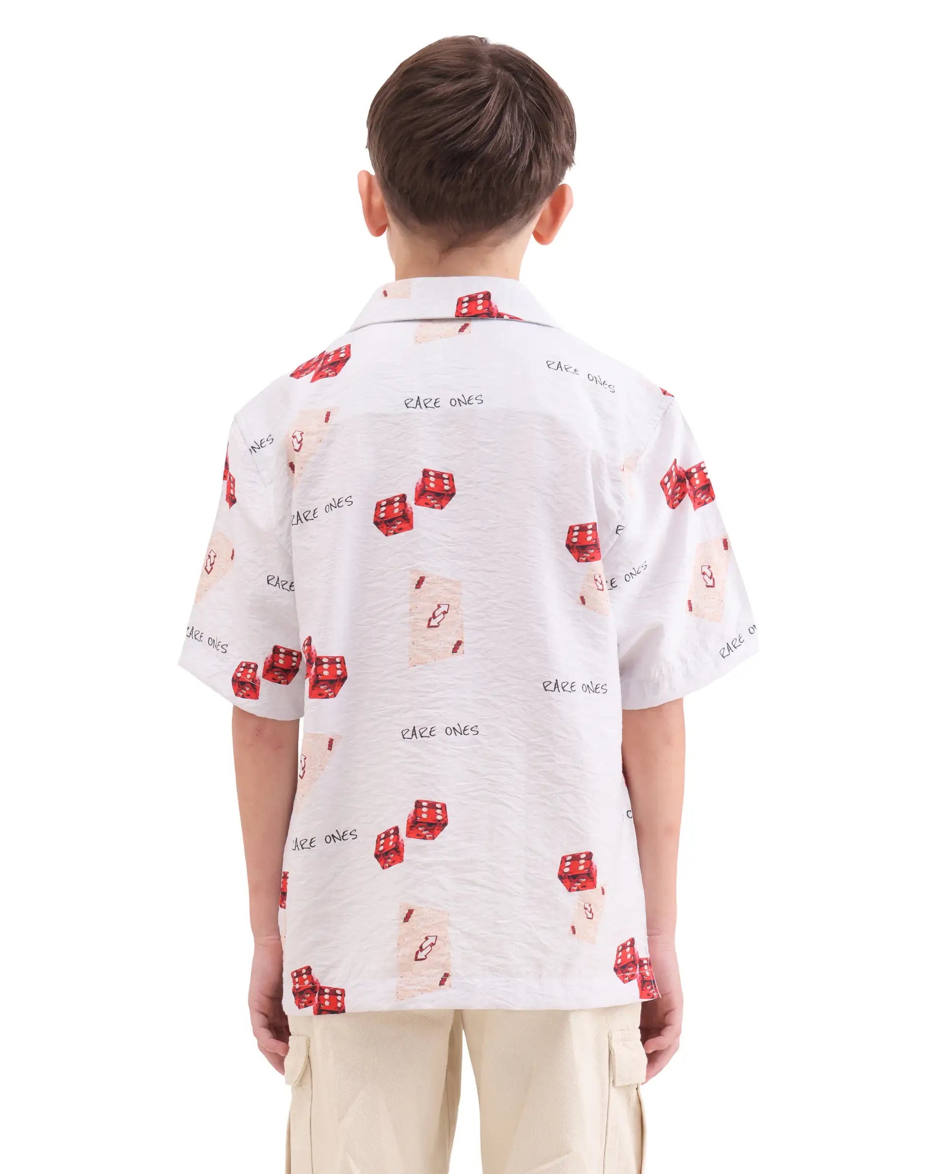 Rare Ones Kids Dice White Viscose Blend Fabric Button Closure Regular Fit Shirt