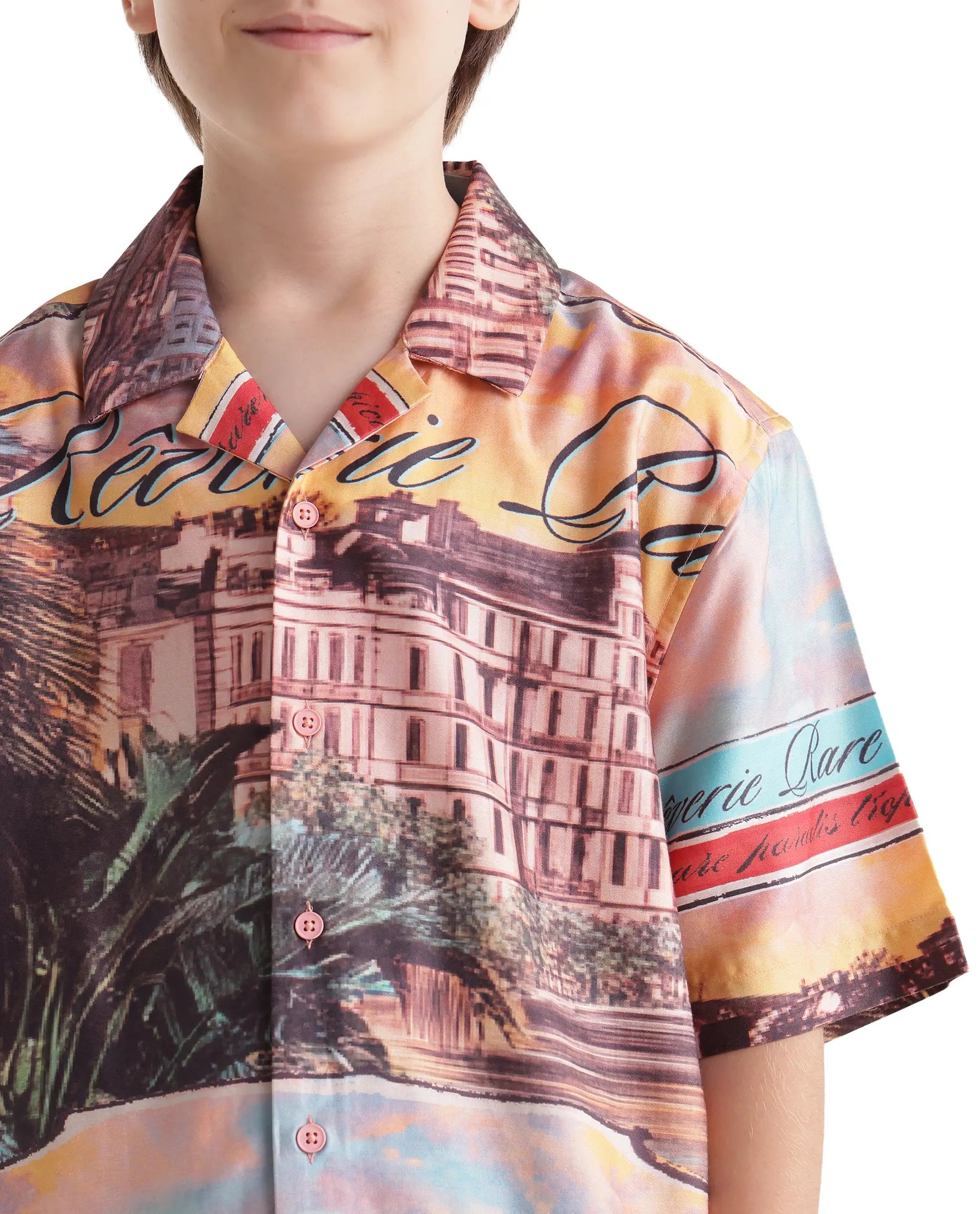 Rare Ones Kids Siff Orange Cotton Blend Button Closure Cuban Collar Regular Fit Shirt