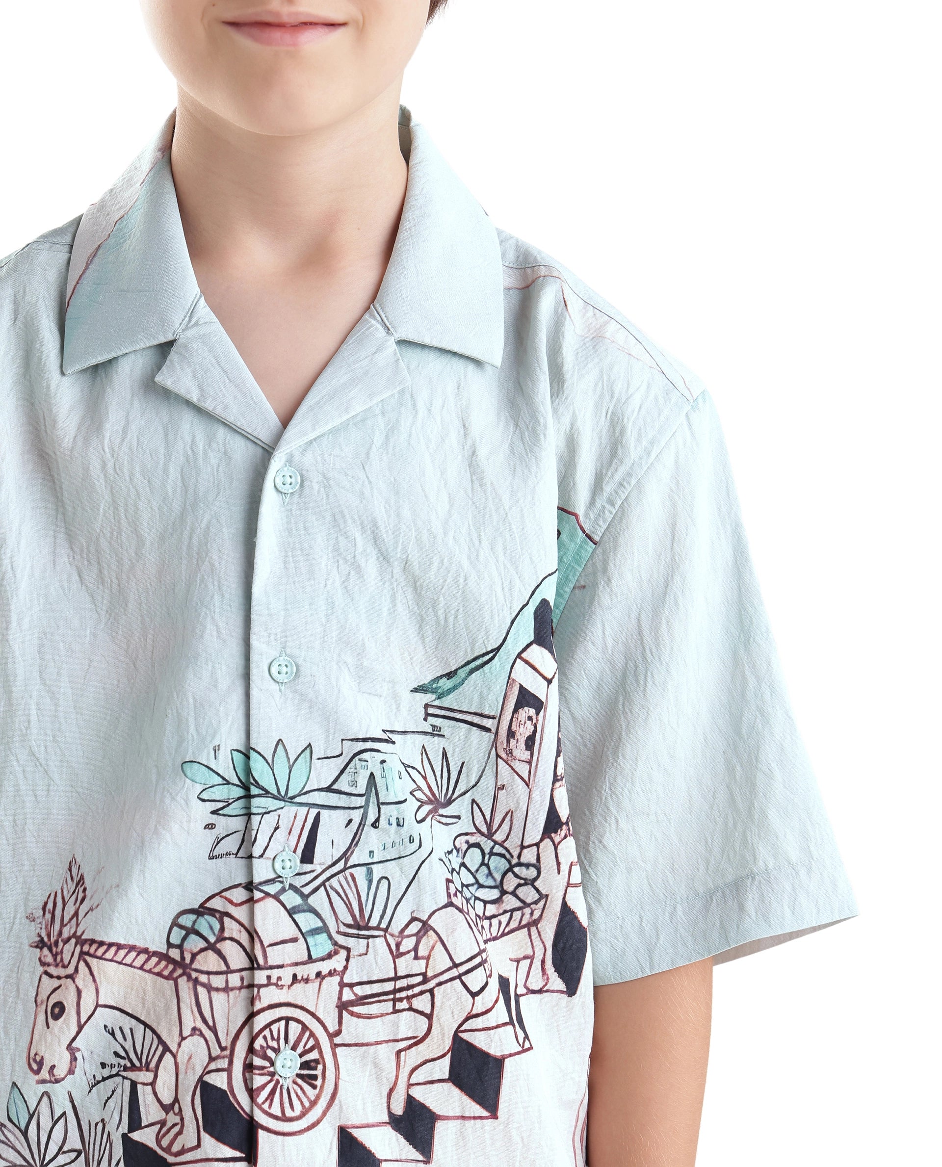 Rare Ones Kids Ruff Light Green Viscose Button Closure Regular Fit Shirt
