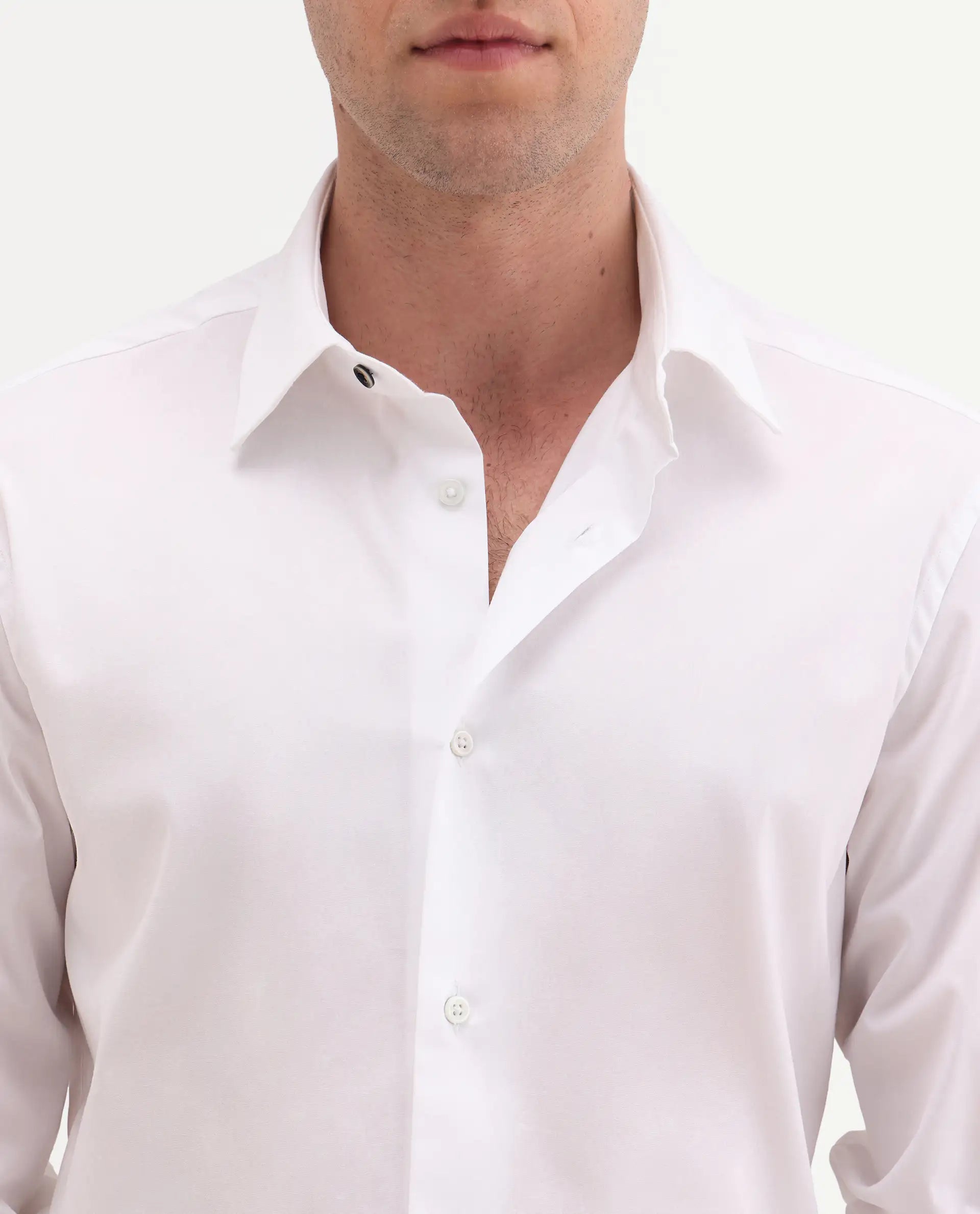 Rare Rabbit Men's Neutron-Ss26 White Cotton Blend Full Sleeve Spread Collar Regular Fit Plain Shirt