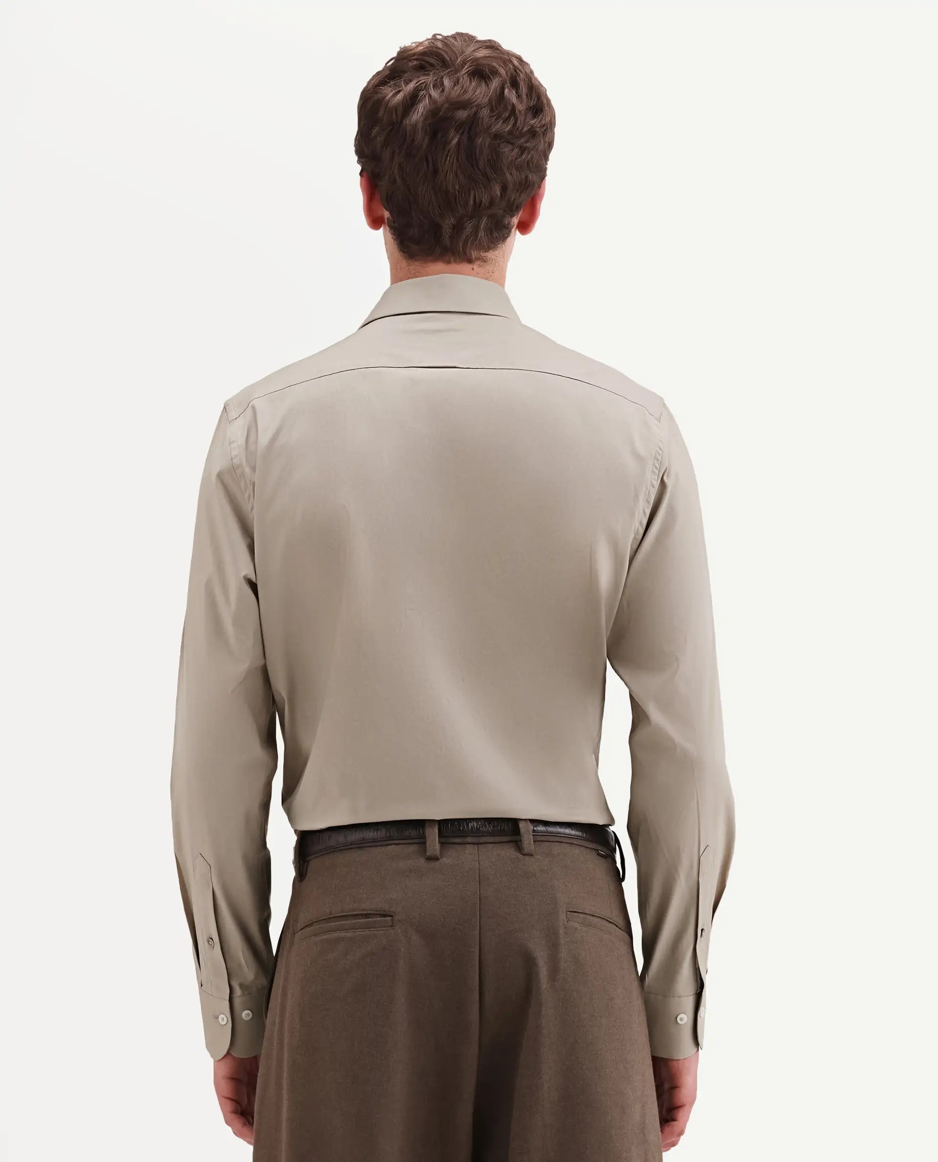 Rare Rabbit Men's Neutron-Ss26 Beige Cotton Blend Full Sleeve Spread Collar Regular Fit Plain Shirt