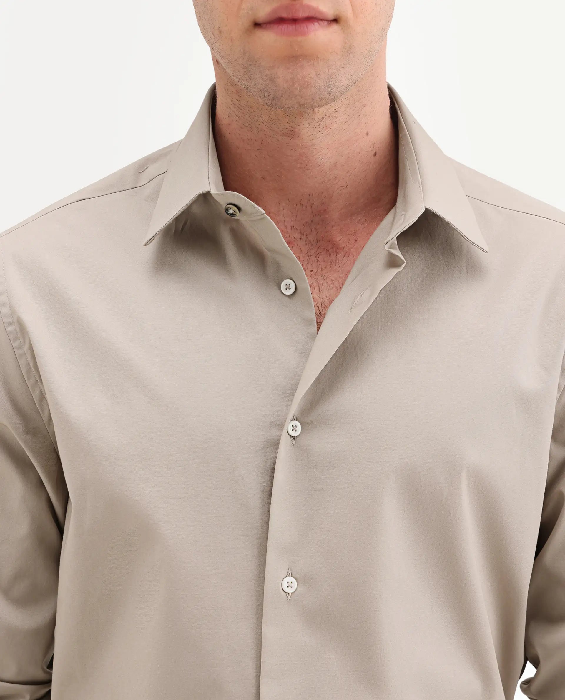 Rare Rabbit Men's Neutron-Ss26 Beige Cotton Blend Full Sleeve Spread Collar Regular Fit Plain Shirt