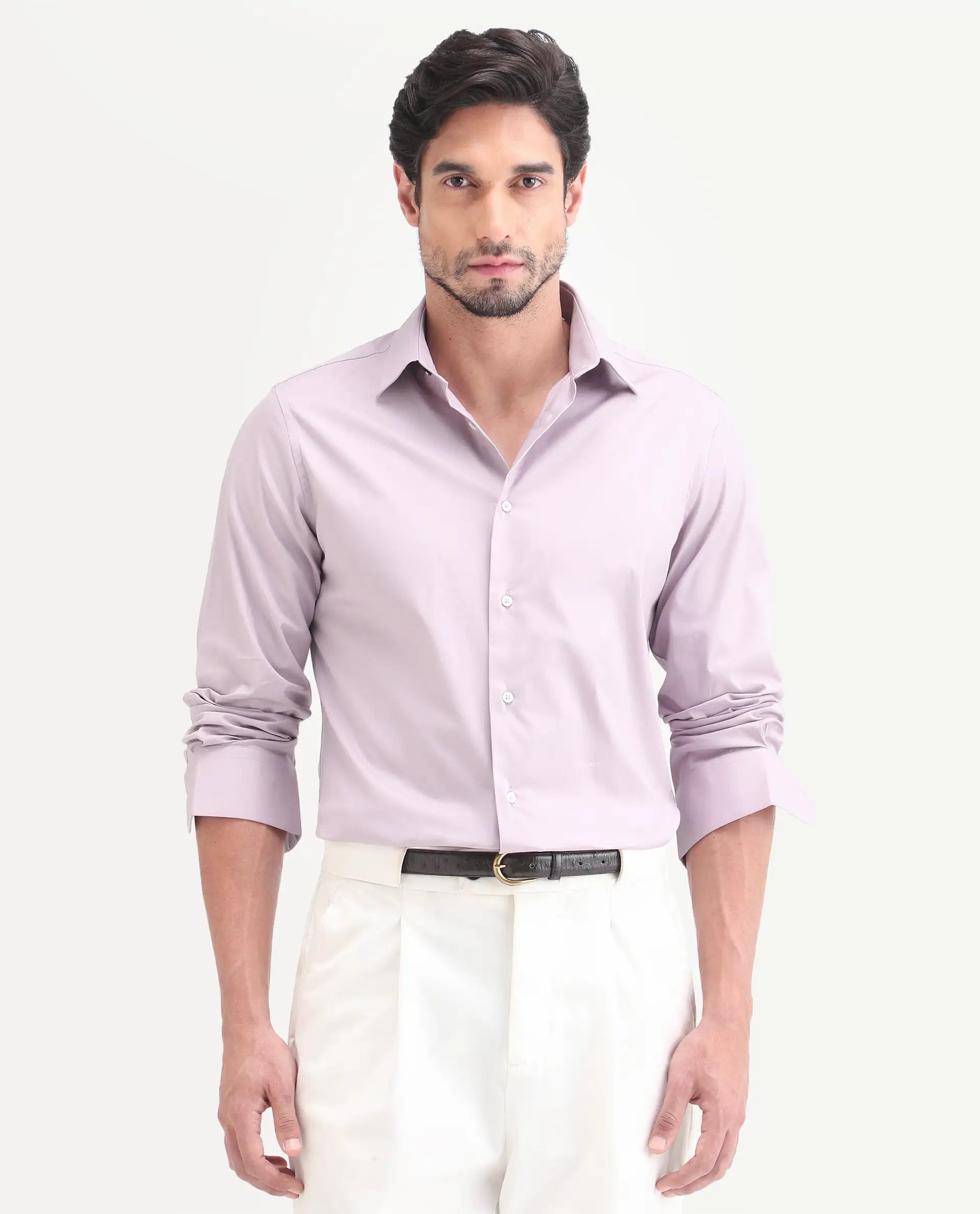 Rare Rabbit Men's Neutron-Ss26 Light Pink Cotton Blend Full Sleeve Spread Collar Regular Fit Plain Shirt