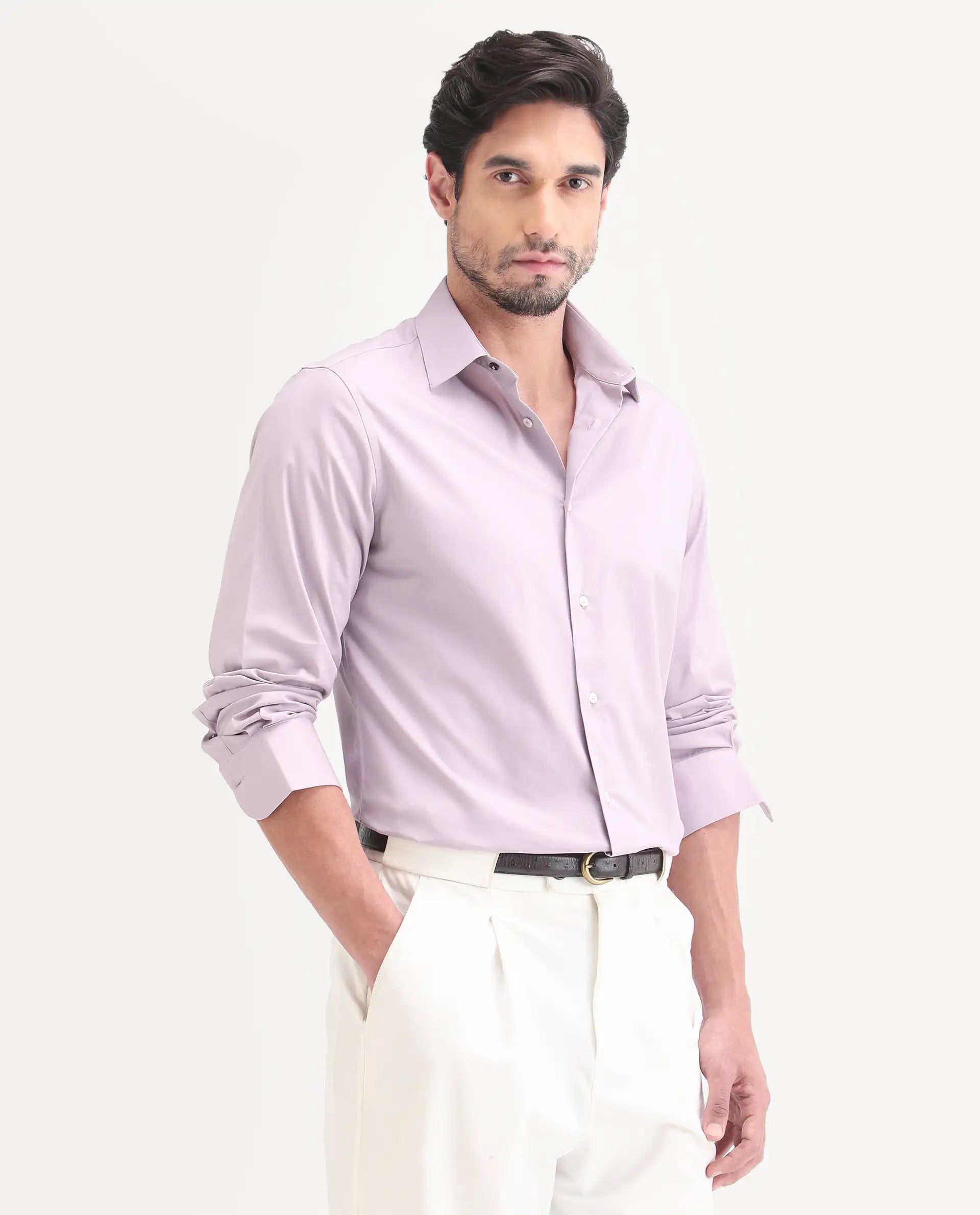 Rare Rabbit Men's Neutron-Ss26 Light Pink Cotton Blend Full Sleeve Spread Collar Regular Fit Plain Shirt