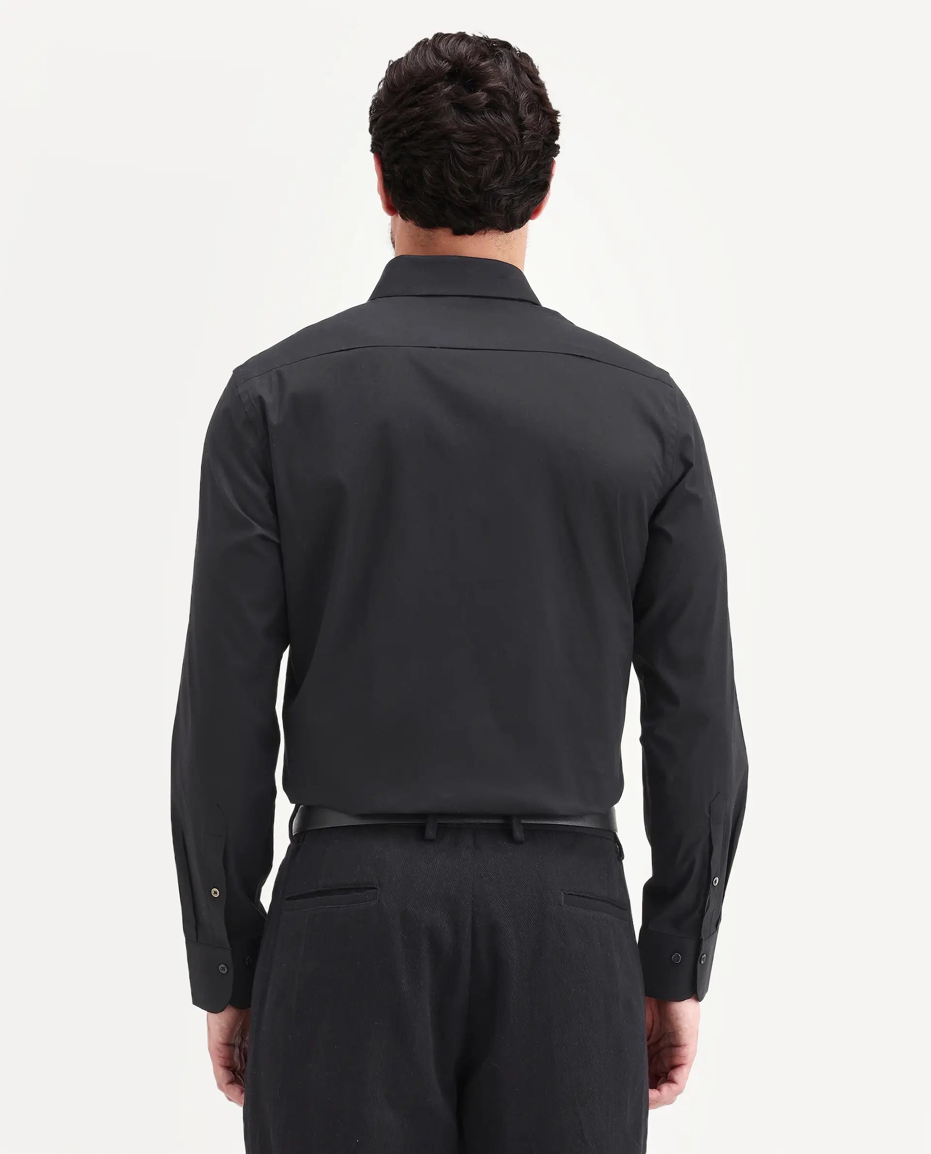 Rare Rabbit Men's Neutron-Ss26 Black Cotton Blend Full Sleeve Spread Collar Regular Fit Plain Shirt