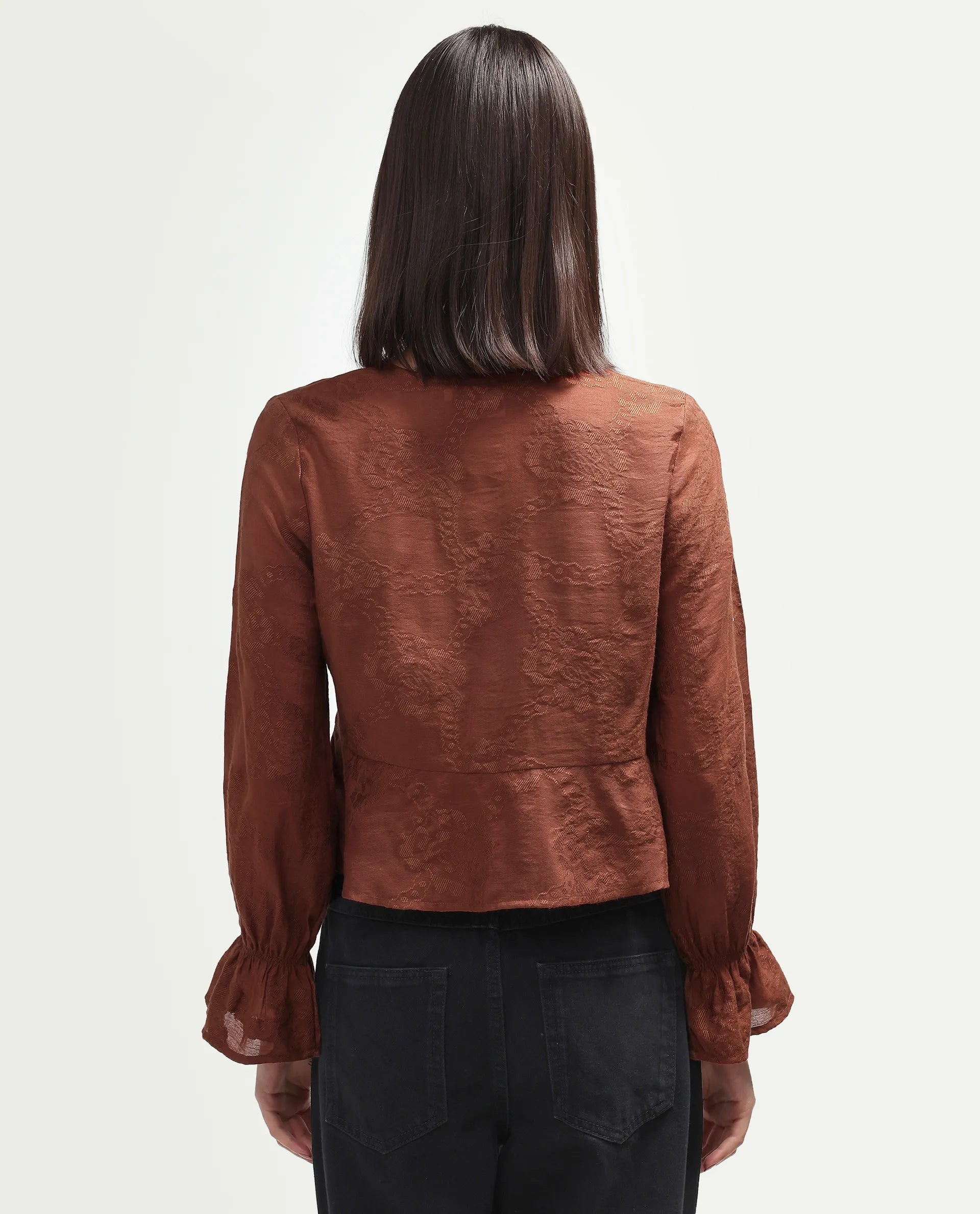 Rareism Women's Daro Rust Viscose Blend Tie-Up Regular Plain Top