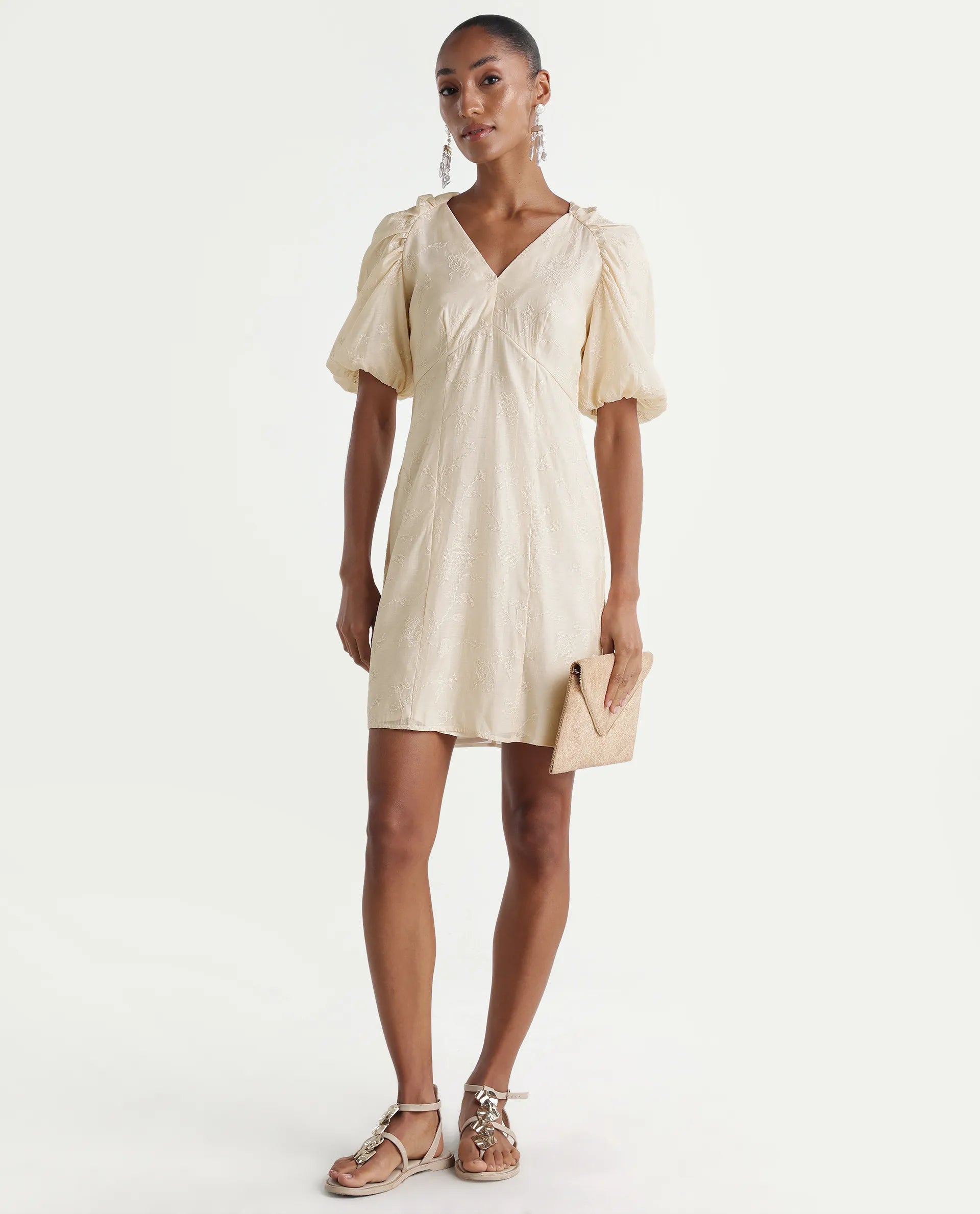 Rareism Women's Tash Pastel Beige Viscose Bodycon Plain Dress