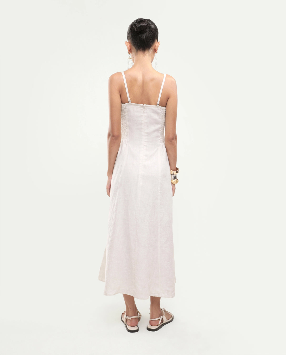 Rareism Women's Treler Light Off-White Linen Tube Neck Fit And Flare Plain Dress