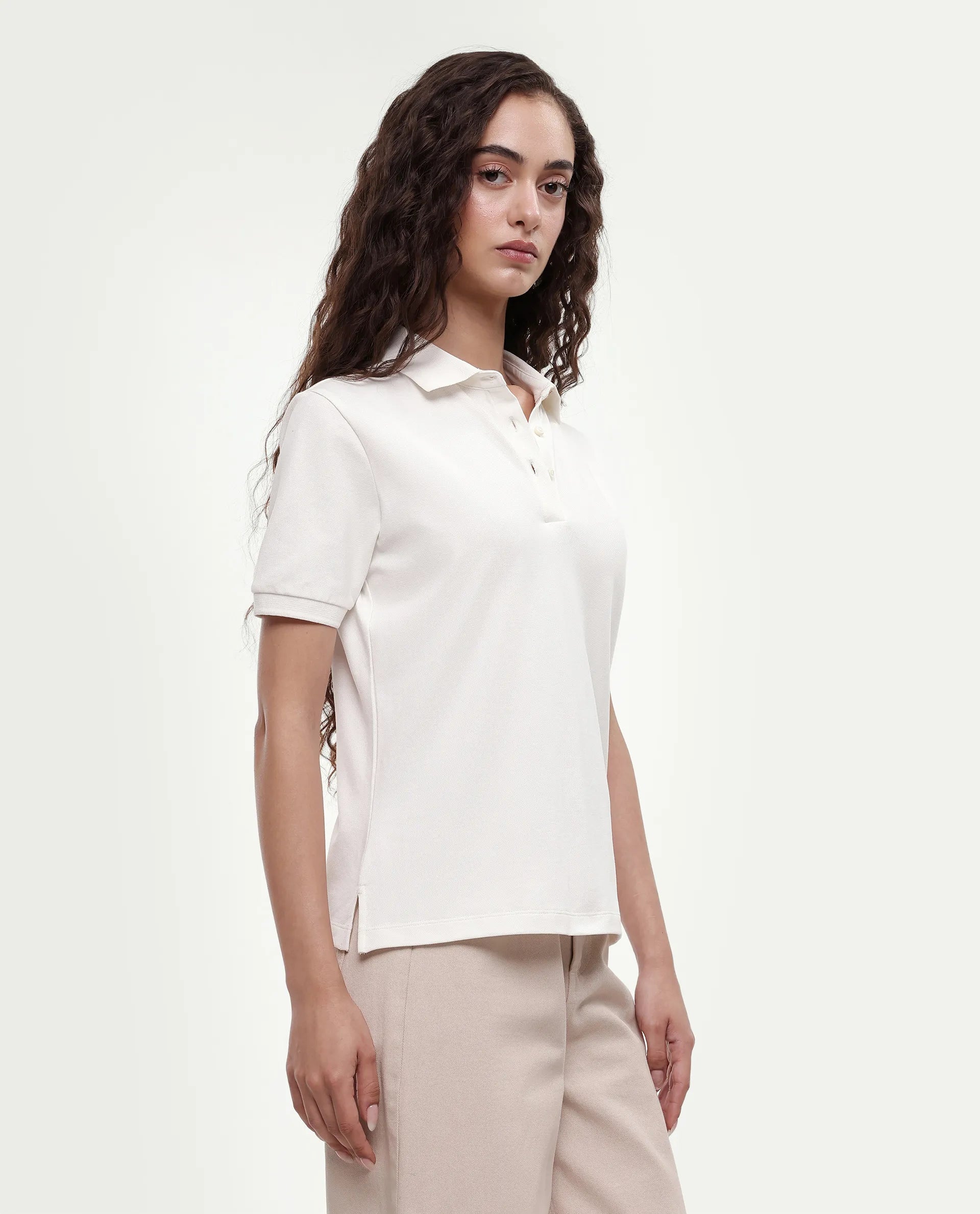 Rareism Women's Basic Rr-Corp-Elane White Cotton CollaredRegular Plain Polo