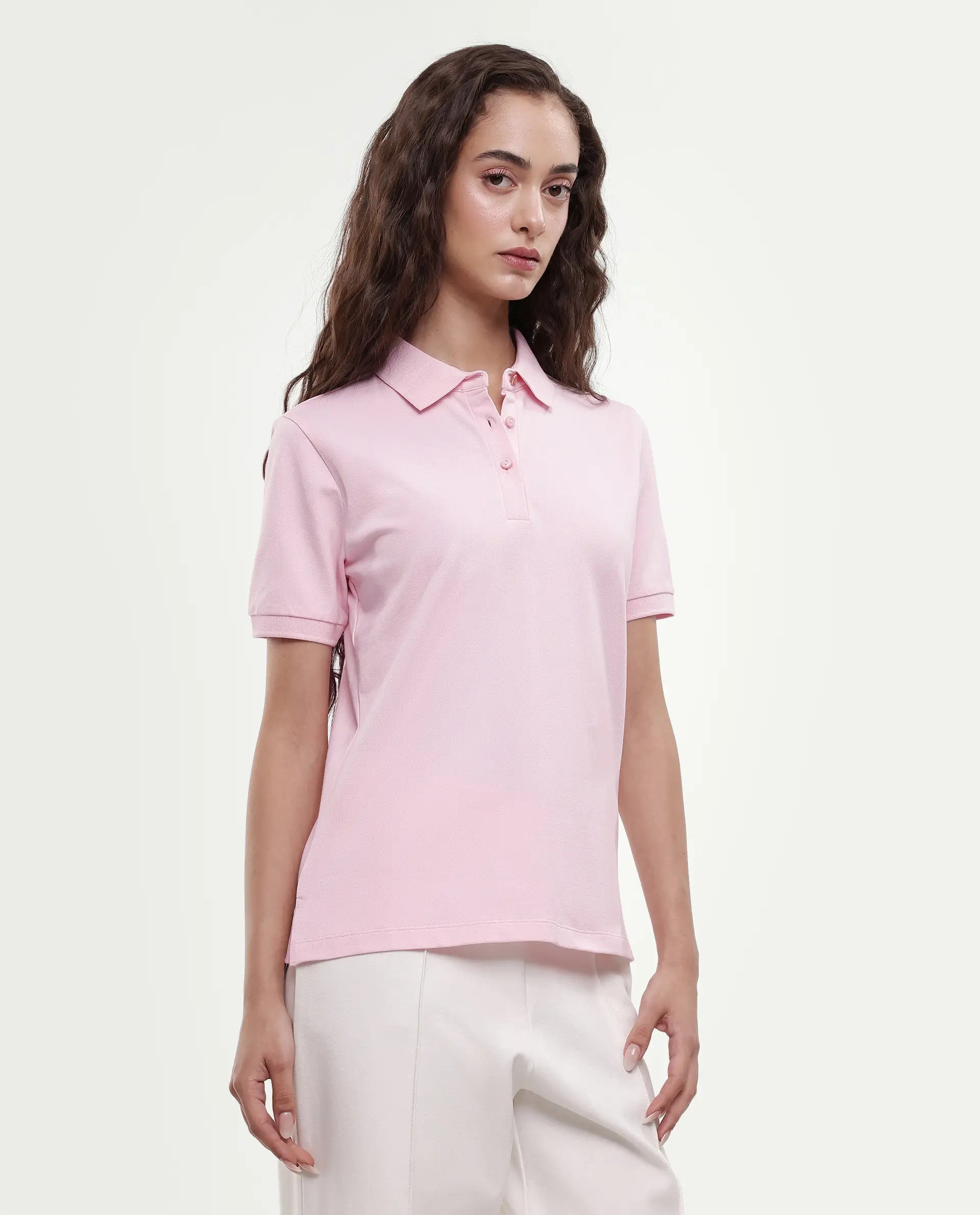Rareism Women's Basic Rr-Corp-Elane Light Pink Cotton CollaredRegular Plain Polo