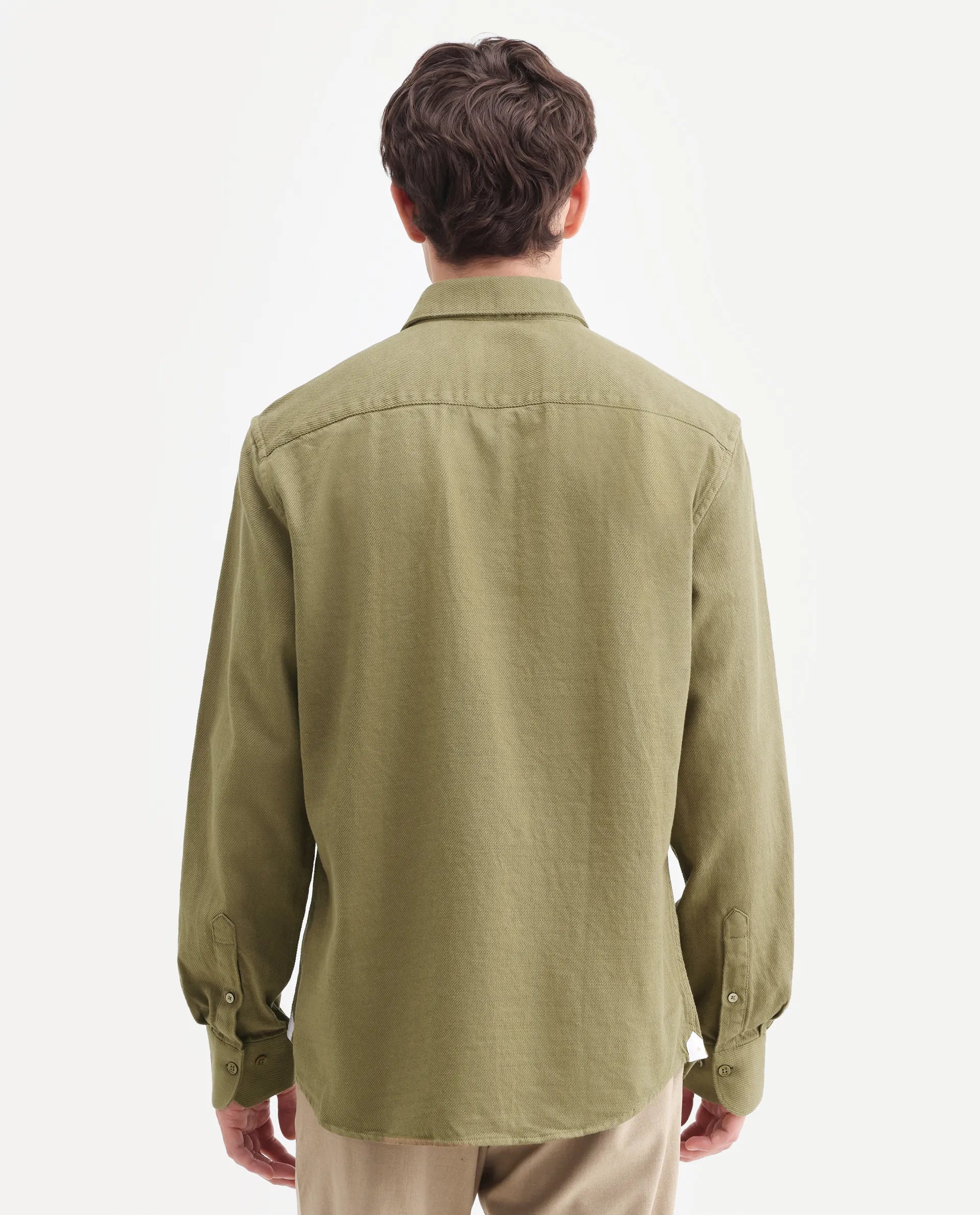 Rare Rabbit Men's Ryka Dusky Olive Cotton Fabric Full Sleeve Collared Regular Fit Plain Shirt