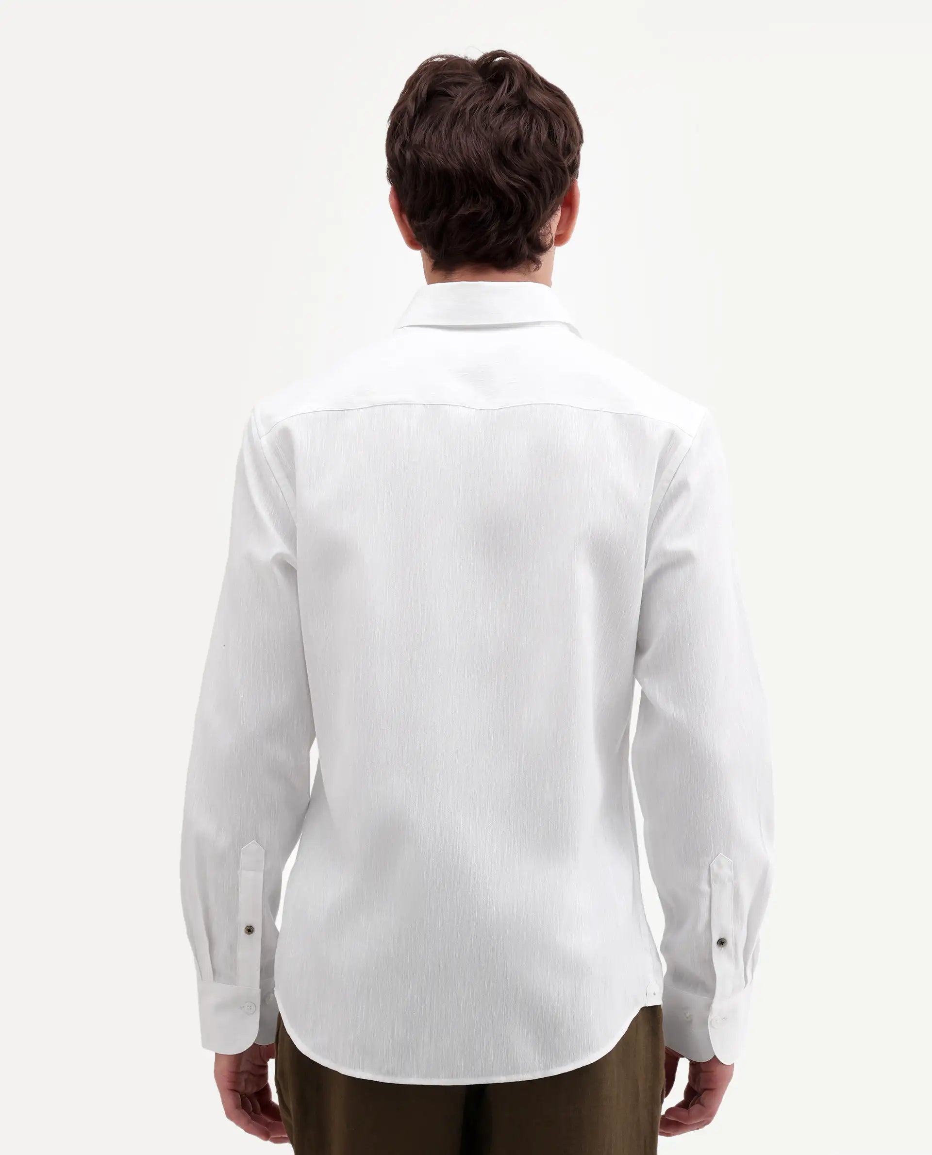 Rare Rabbit Men's Snow White Cotton Blend Fabric Full Sleeve Spread Collar Regular Fit Plain Shirt