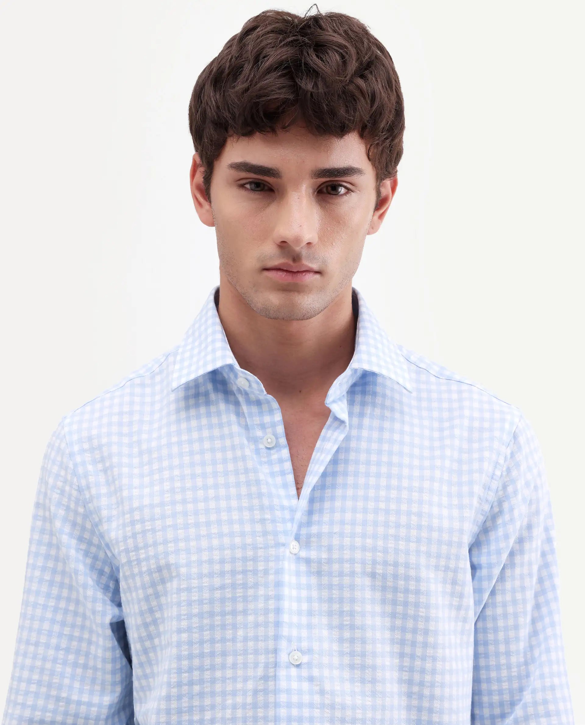 Rare Rabbit Men's Micko White Polyester Blend Fabric Full Sleeve Collared Regular Fit Checked Shirt