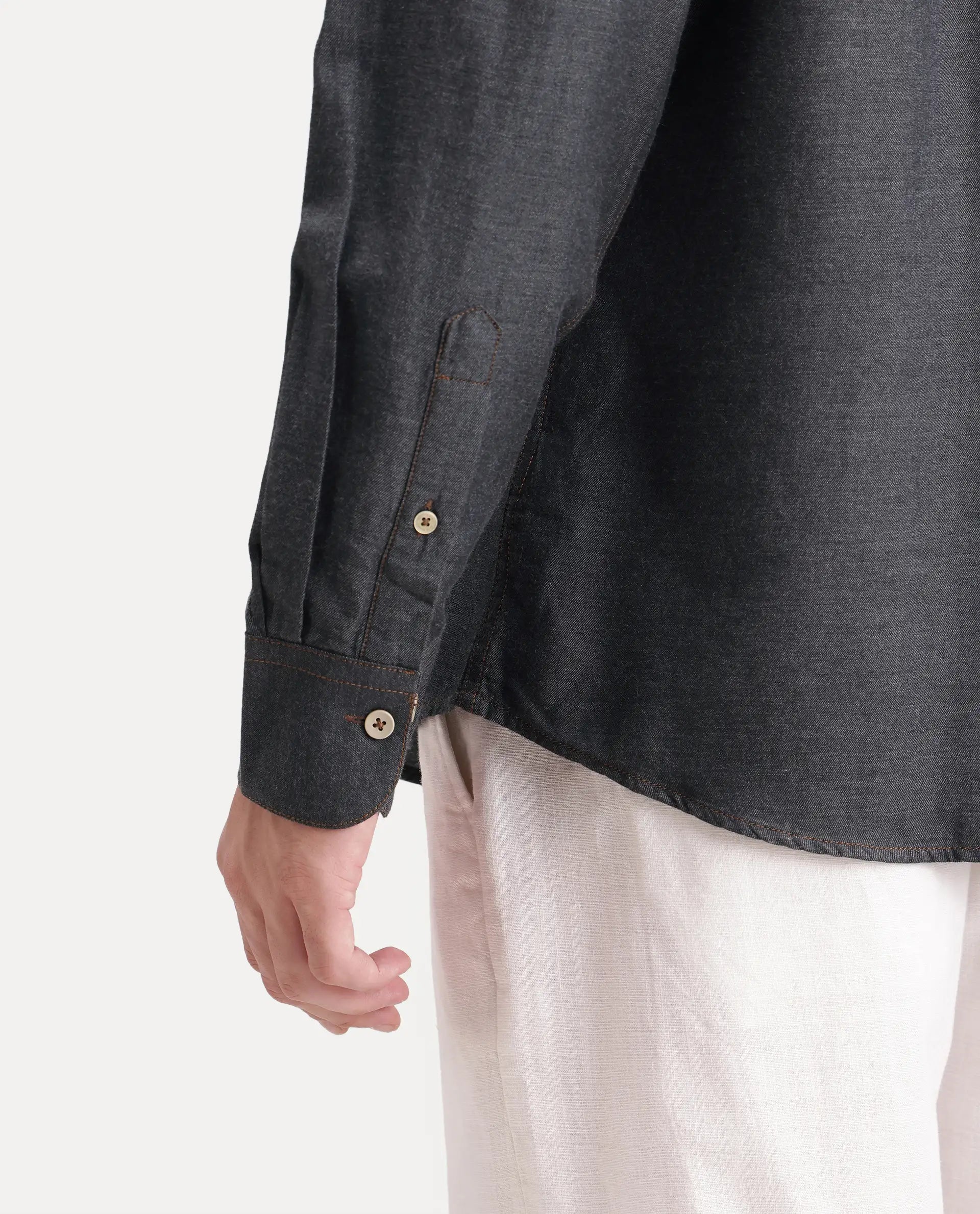 Rare Rabbit Men's Widow Black Cotton Blend Fabric Full Sleeve Collared Regular Fit Plain Shirt