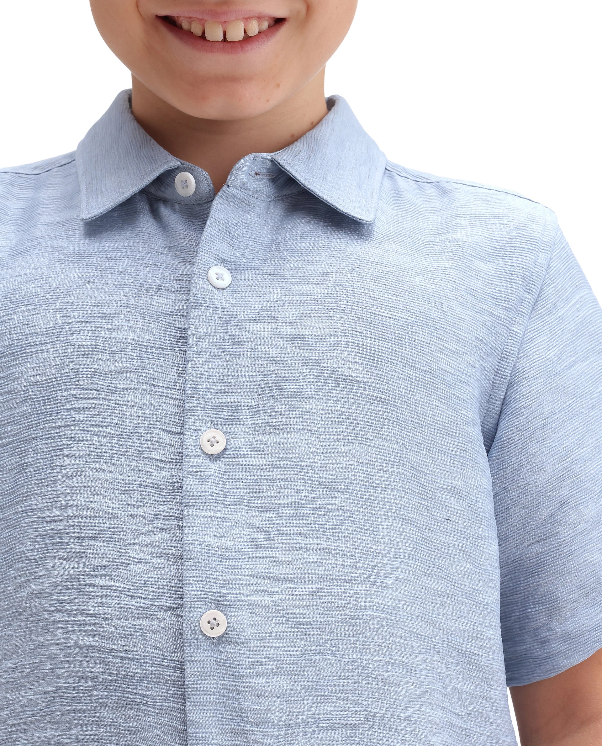 Rare Ones Kids Aksel Light Blue Viscose Blend Fabric Button Closure Plain Regular Fit Shirt