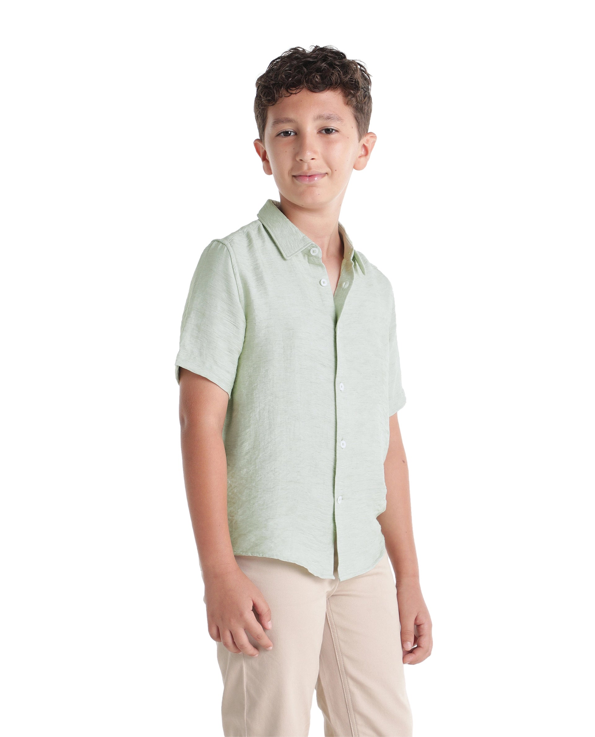 Rare Ones Kids Aksel Light Green Viscose Blend Fabric Button Closure Plain Regular Fit Shirt
