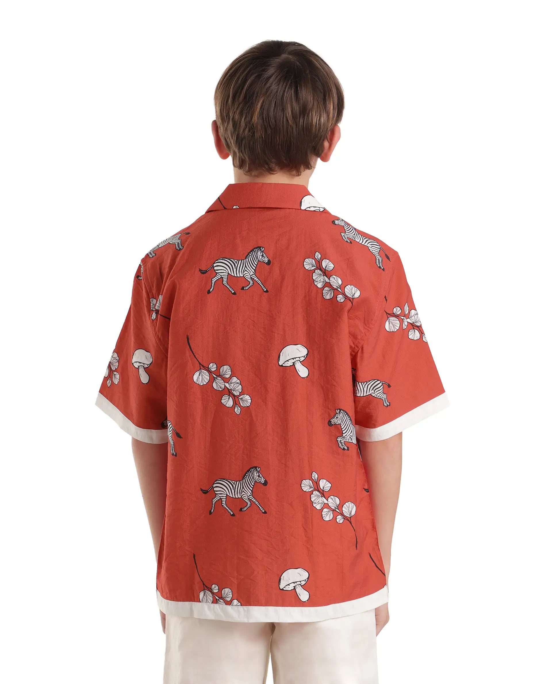 Rare Ones Kids Valer Red Viscose Blend Fabric Button Closure Regular Fit Shirt