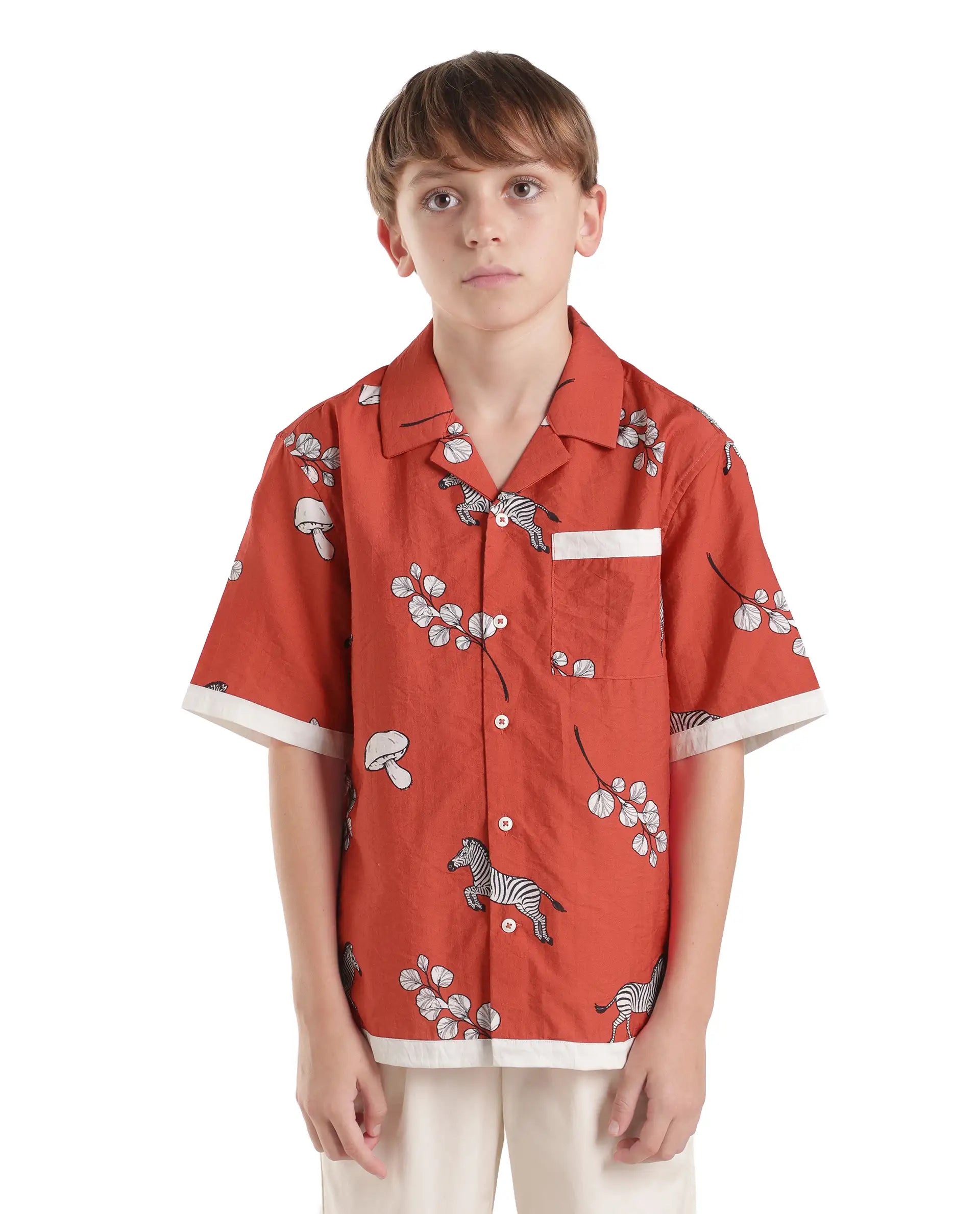 Rare Ones Kids Valer Red Viscose Blend Fabric Button Closure Regular Fit Shirt