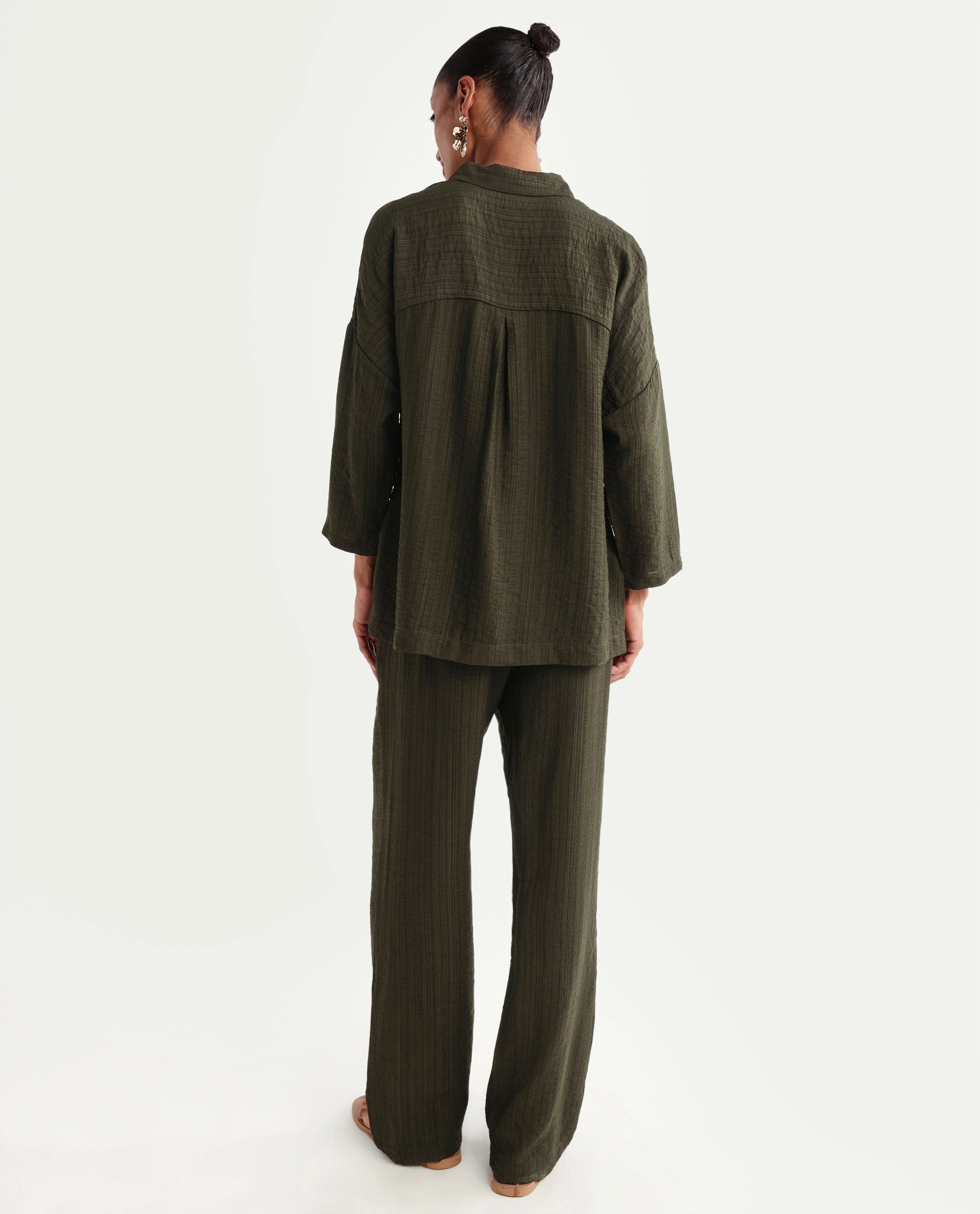 Rareism Women's Dano-B Olive Viscose Blend Drawstring Wide Plain Trouser