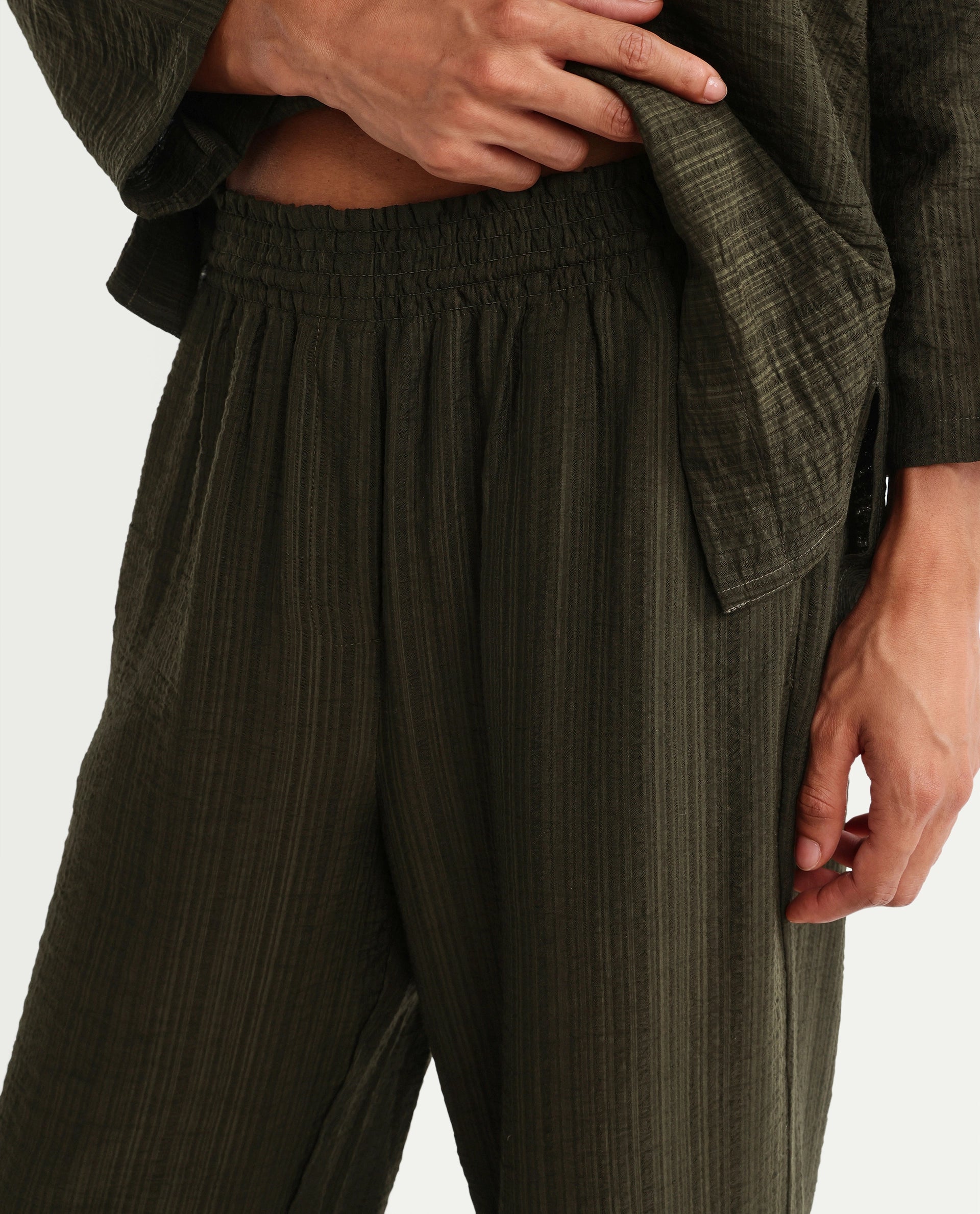 Rareism Women's Dano-B Olive Viscose Blend Drawstring Wide Plain Trouser