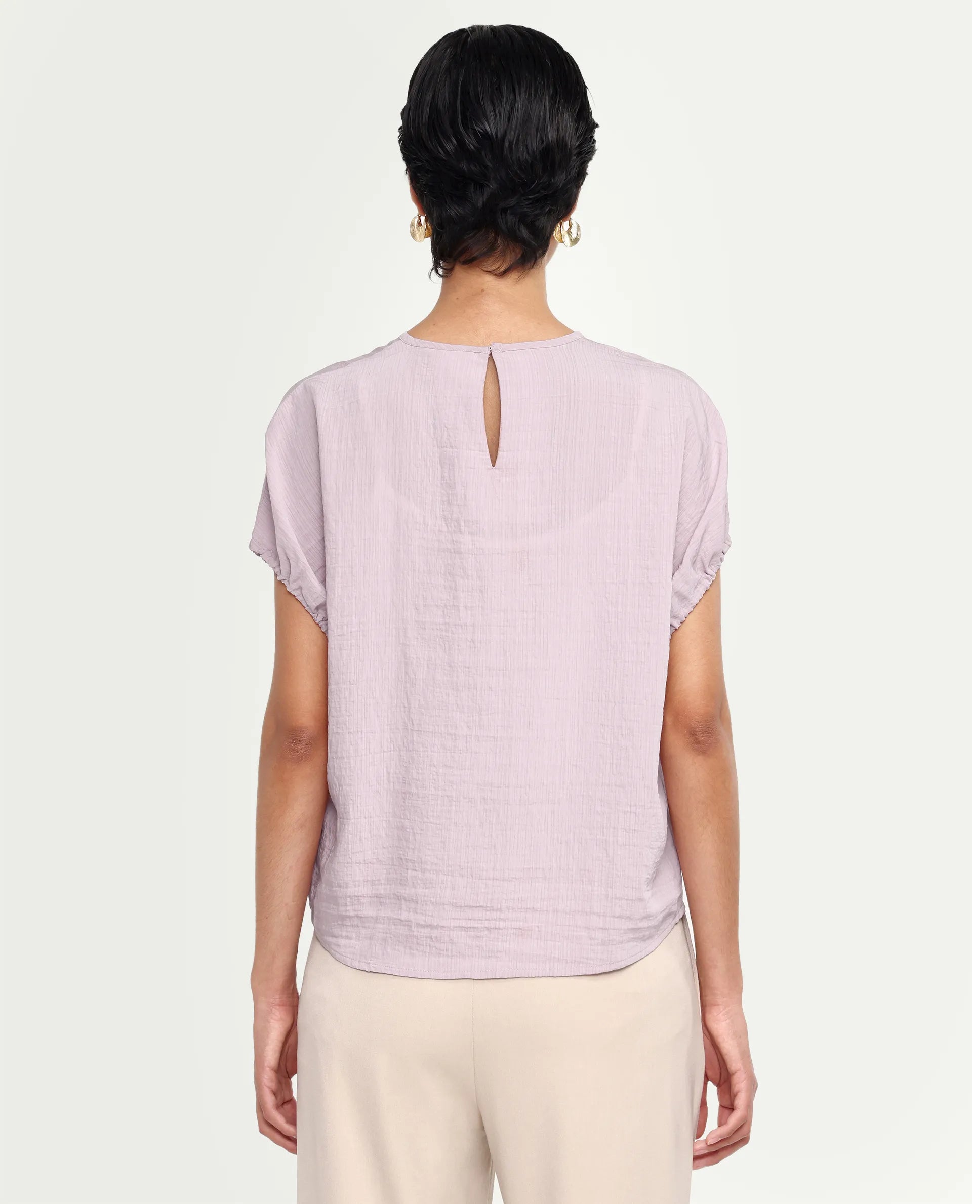 Rareism Women's Deno Dusky Pink Viscose Blend Crew Neck Button Regular Plain Top