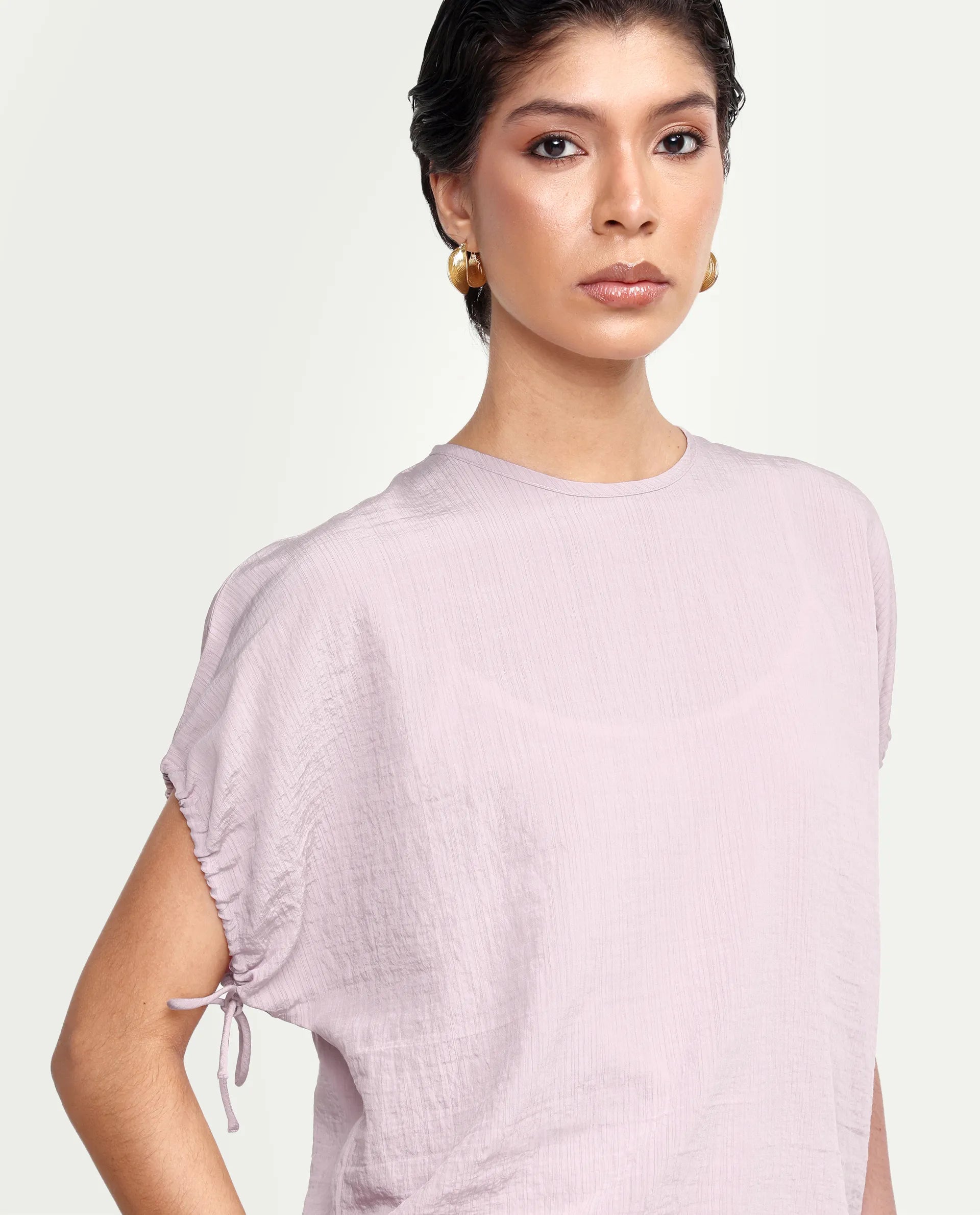 Rareism Women's Deno Dusky Pink Viscose Blend Crew Neck Button Regular Plain Top