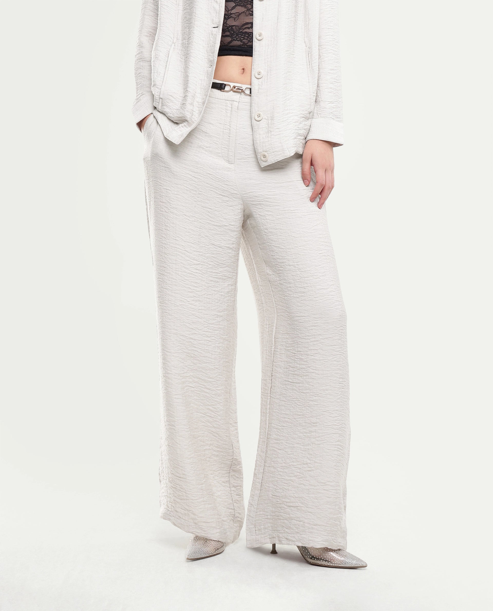 Rareism Women's Dion-B Off White Viscose Blend Button And Zip Straight Plain Trouser