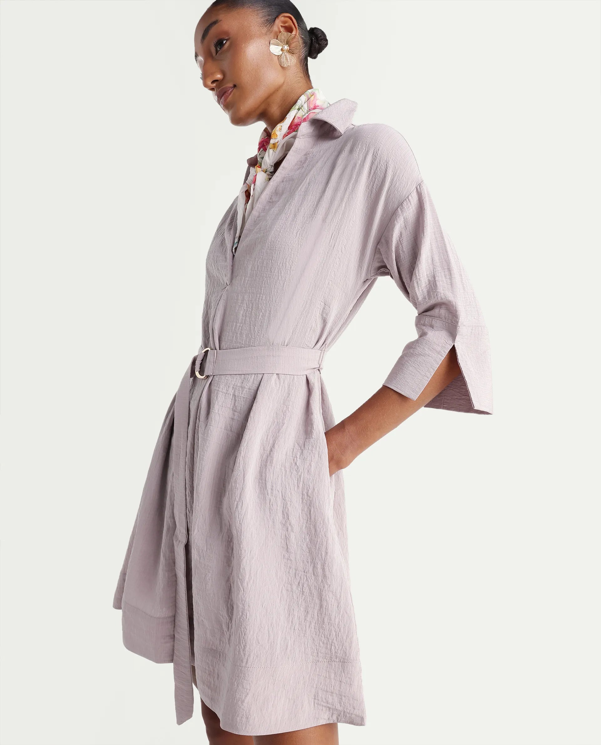 Rareism Women's Dova Pink Viscose Blend Jonny Collar Pull-On Fit And Flare Plain Dress