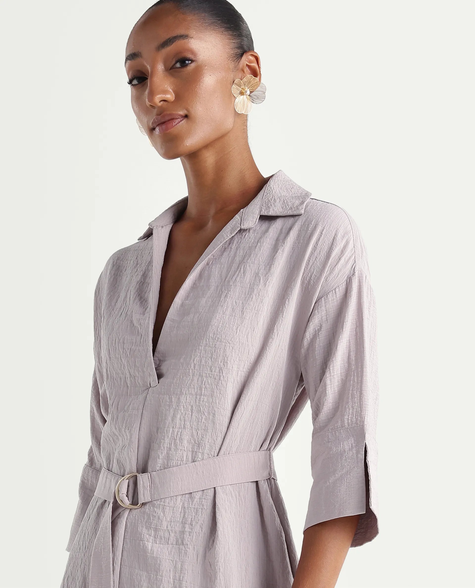 Rareism Women's Dova Pink Viscose Blend Jonny Collar Pull-On Fit And Flare Plain Dress