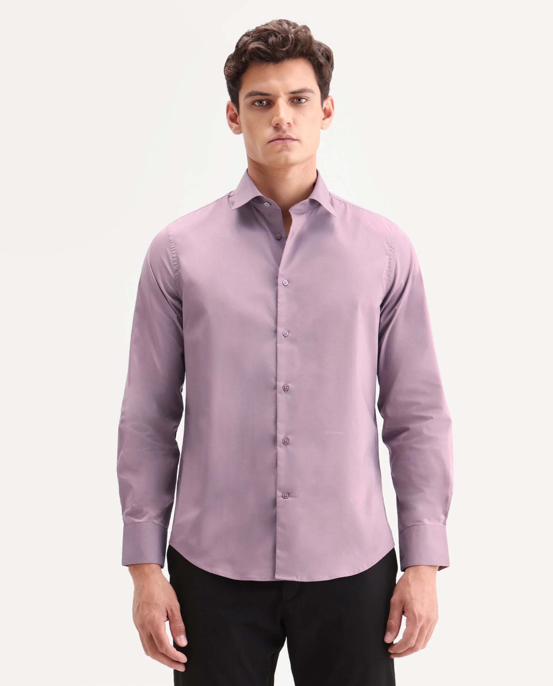 Rare Rabbit Men's Zidan Dusky Pink Cotton Blend Fabric Full Sleeve Spread Collar Button Regular Plain Shirt