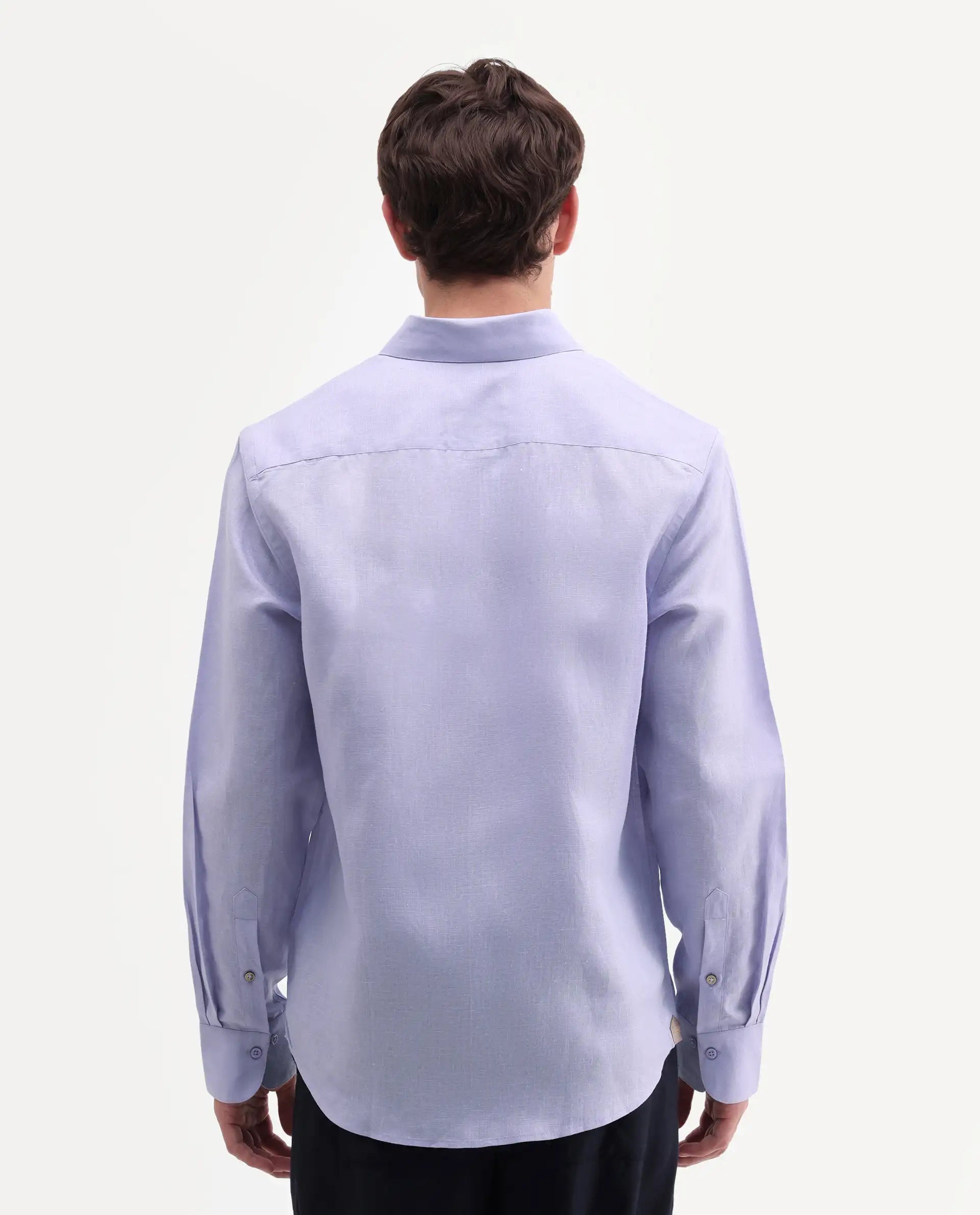 Rare Rabbit Men's Aeri-Fs Light Purple Linen Blend Fabric Full Sleeve Spread Collar Button Regular Plain Shirt