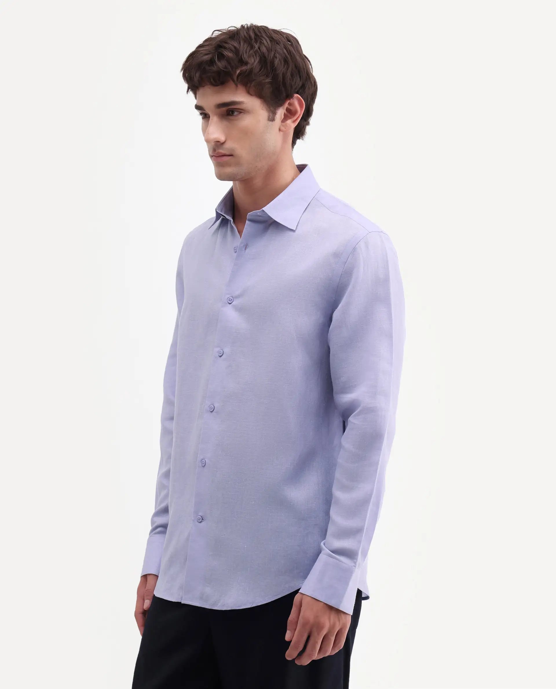 Rare Rabbit Men's Aeri-Fs Light Purple Linen Blend Fabric Full Sleeve Spread Collar Button Regular Plain Shirt