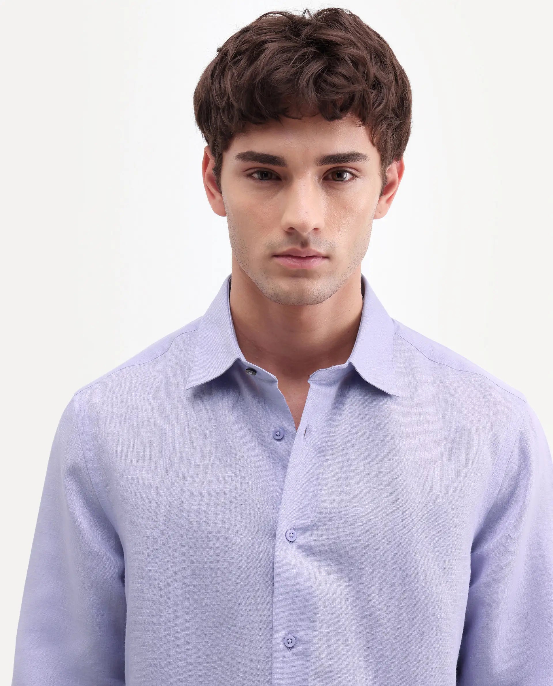 Rare Rabbit Men's Aeri-Fs Light Purple Linen Blend Fabric Full Sleeve Spread Collar Button Regular Plain Shirt