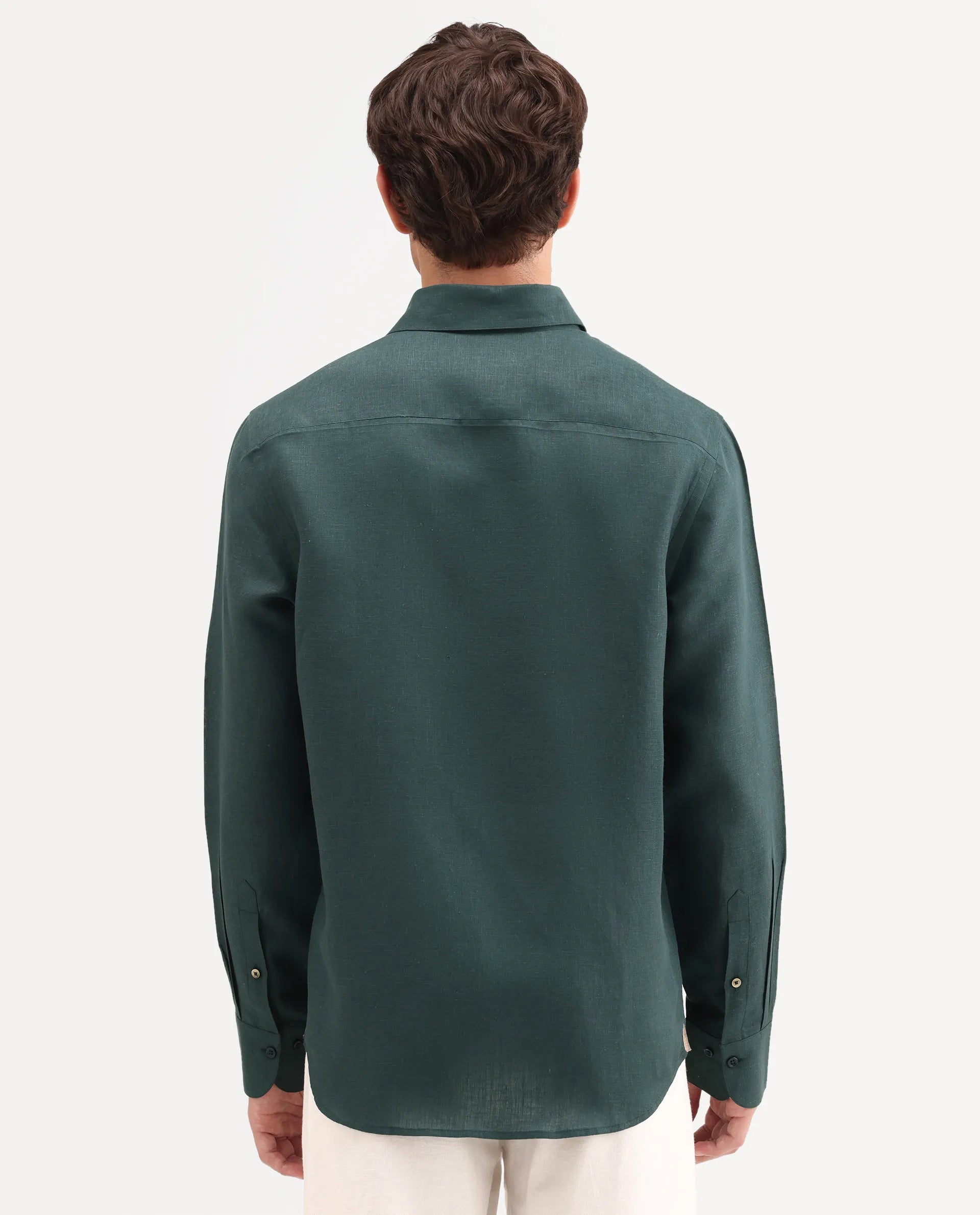 Rare Rabbit Men's Aeri-Fs Teal Linen Blend Fabric Full Sleeve Spread Collar Button Regular Plain Shirt