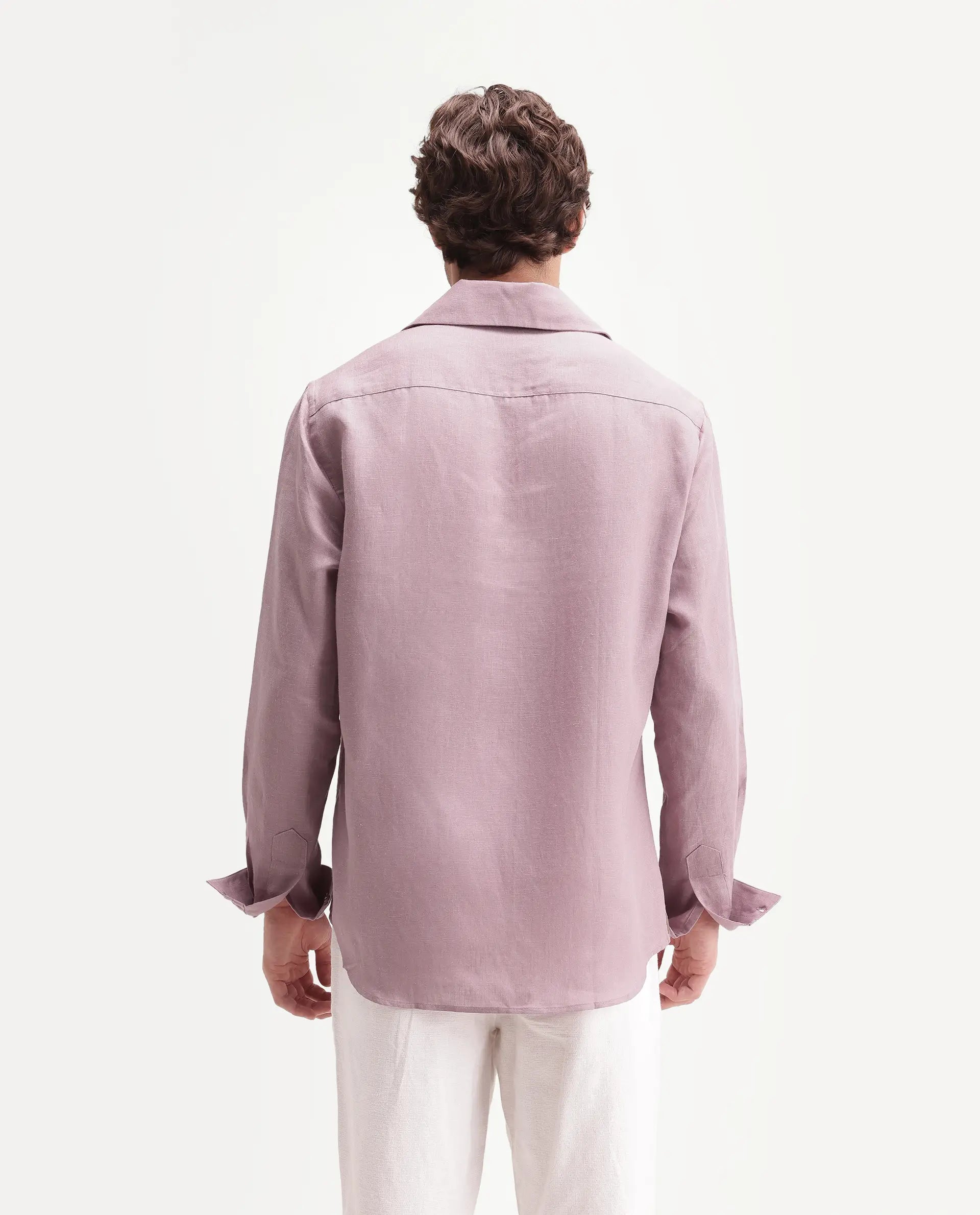 Rare Rabbit Men's Aerik Dusky Pink Linen Blend Fabric Full Sleeve Spread Collar Button Regular Plain Shirt