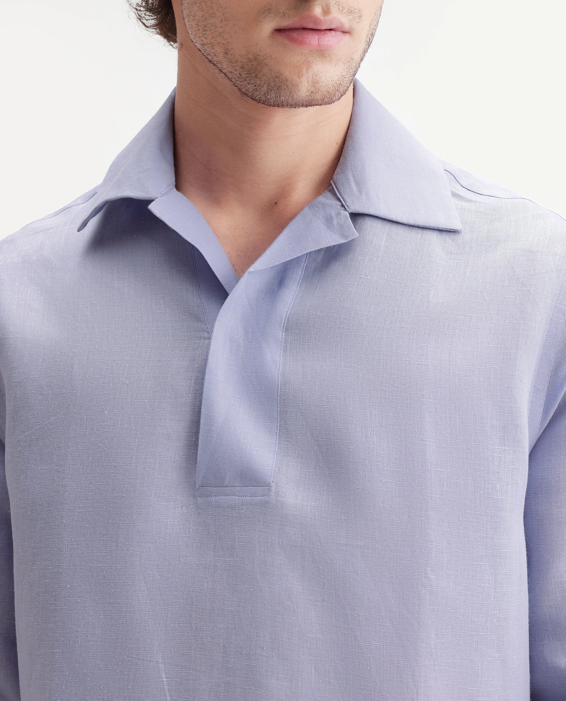 Rare Rabbit Men's Aerik Light Purple Linen Blend Fabric Full Sleeve Cuban Collar Button Regular Plain Shirt