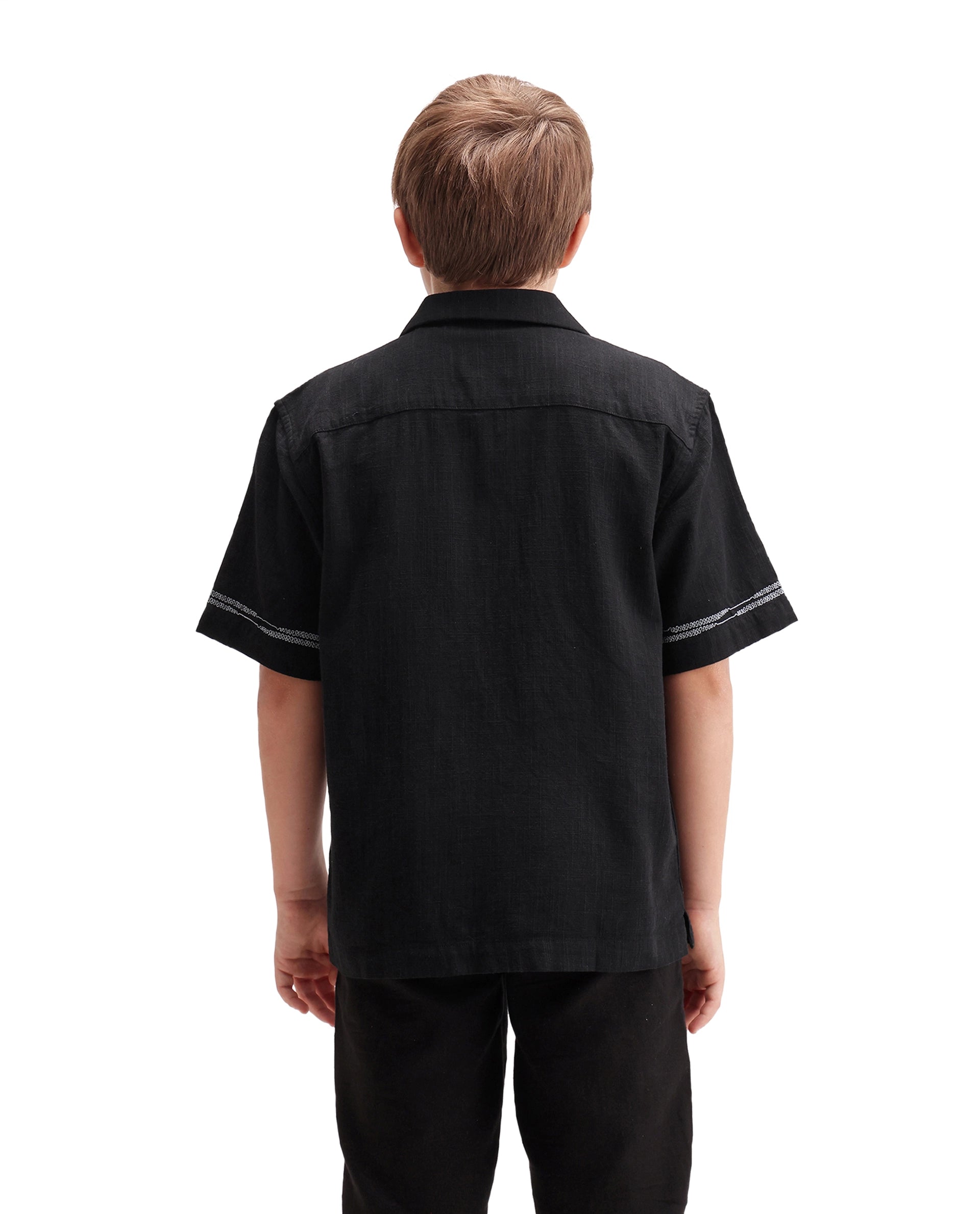 Rare Ones Kids Albo Black Cotton Blend Fabric Button Closure Regular Fit Shirt