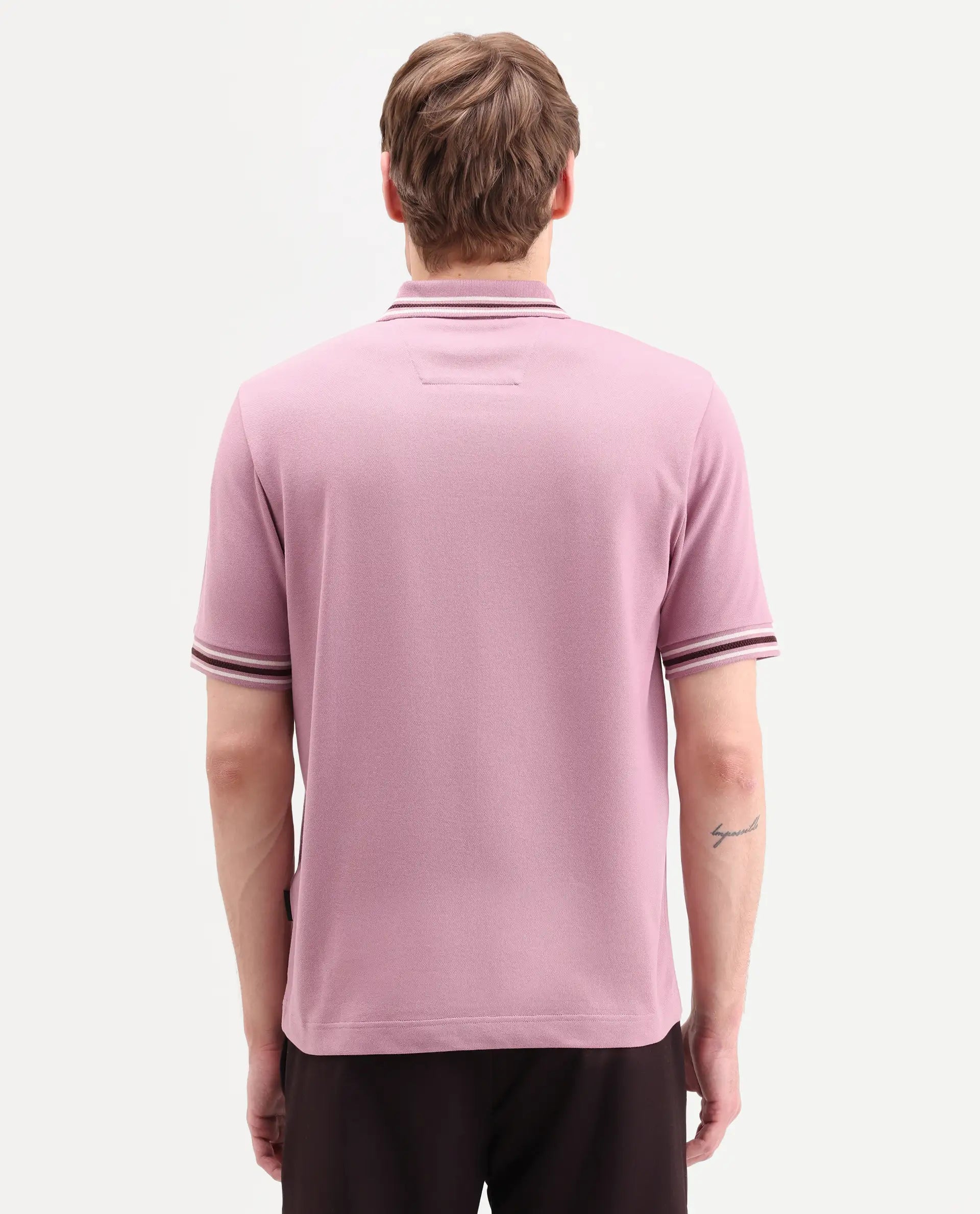 Rare Rabbit Men's Nega Dusky Pink Cotton Blend Fabric Half Sleeve Spread Collar Regular Fit Plain Polo