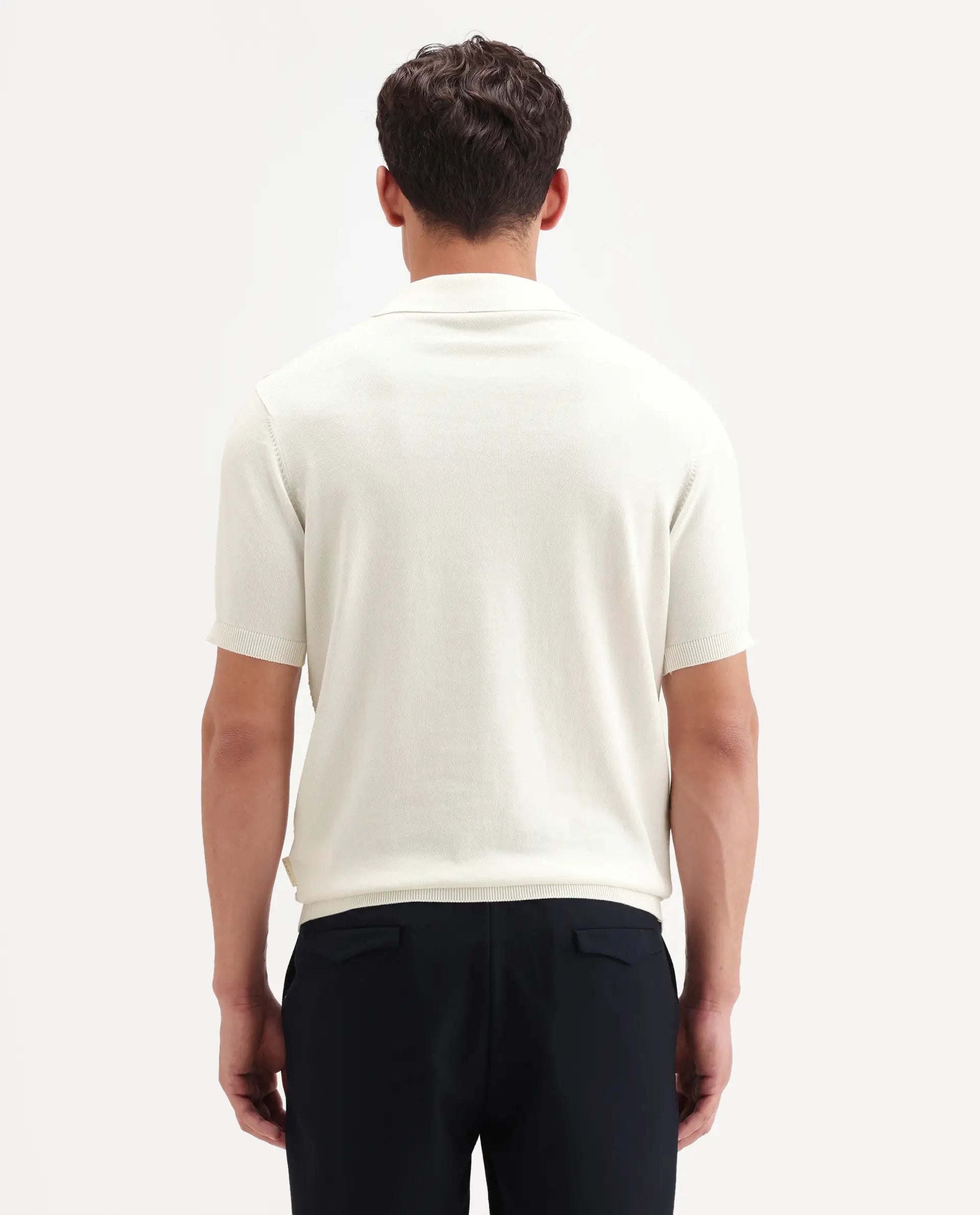 Rare Rabbit Men's Corsin White Cotton Fabric Half Sleeve Spread Collar Regular Fit Textured Polo